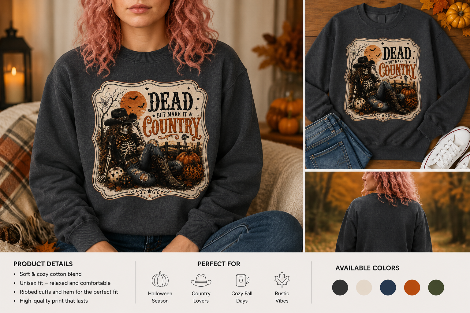 Dead But Make It Country - Unisex Midweight Softstyle Fleece Crewneck Sweatshirt