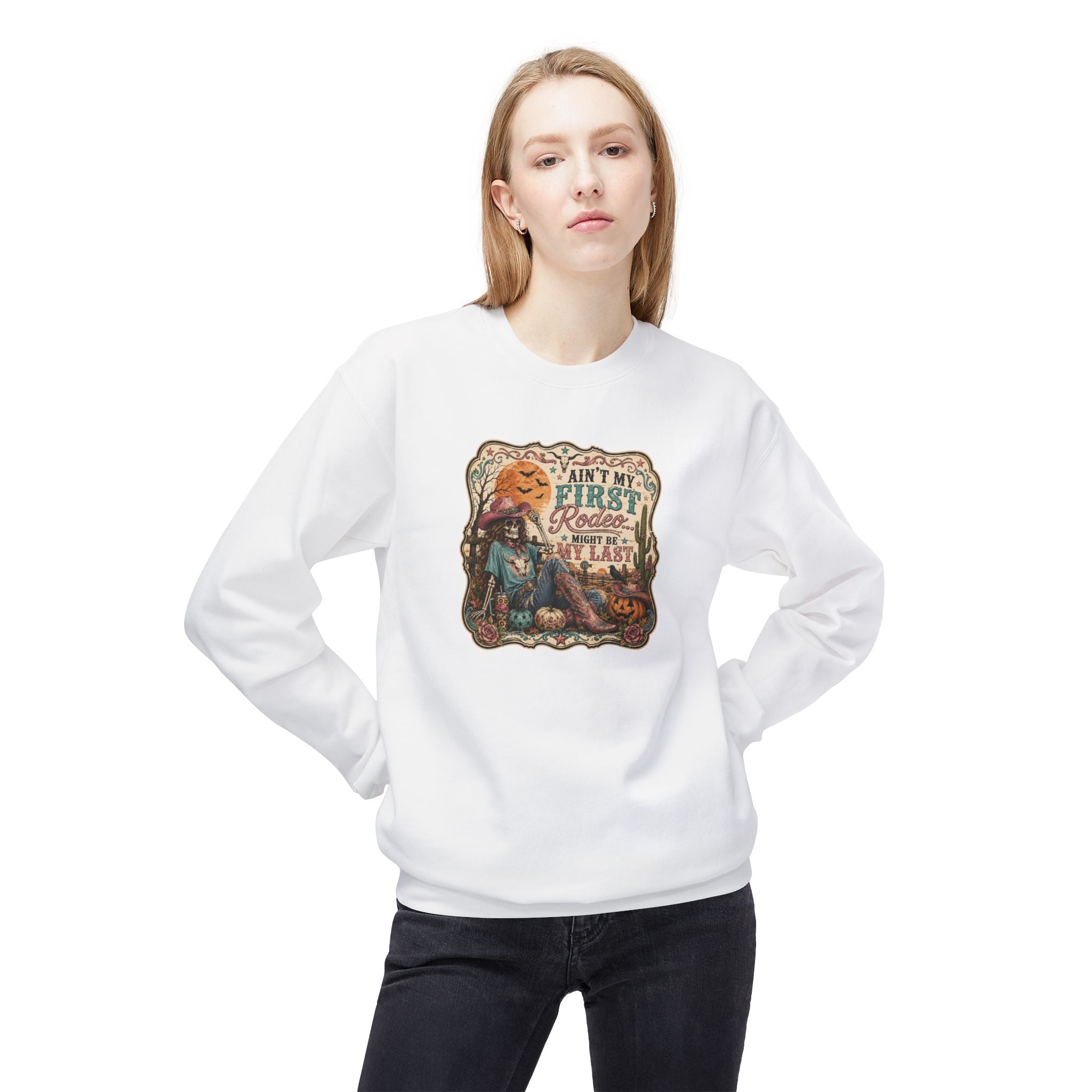 Sweatshirt — 'Ain't My First Rodeo' Vintage Pumpkin Cowboy Fall Crewneck
