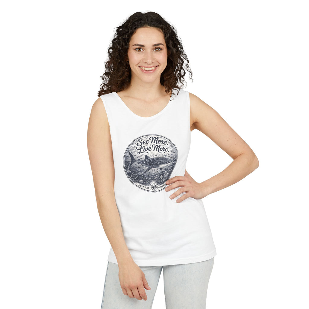 See More. Live More. | Vintage Scuba Diver Graphic Shirt | Keep the Ocean Wild -  Unisex Garment-Dyed Tank Top