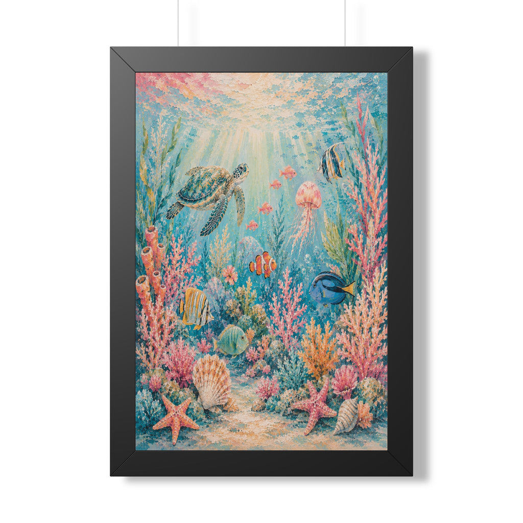 Coral Garden Explorer - Framed Vertical Poster
