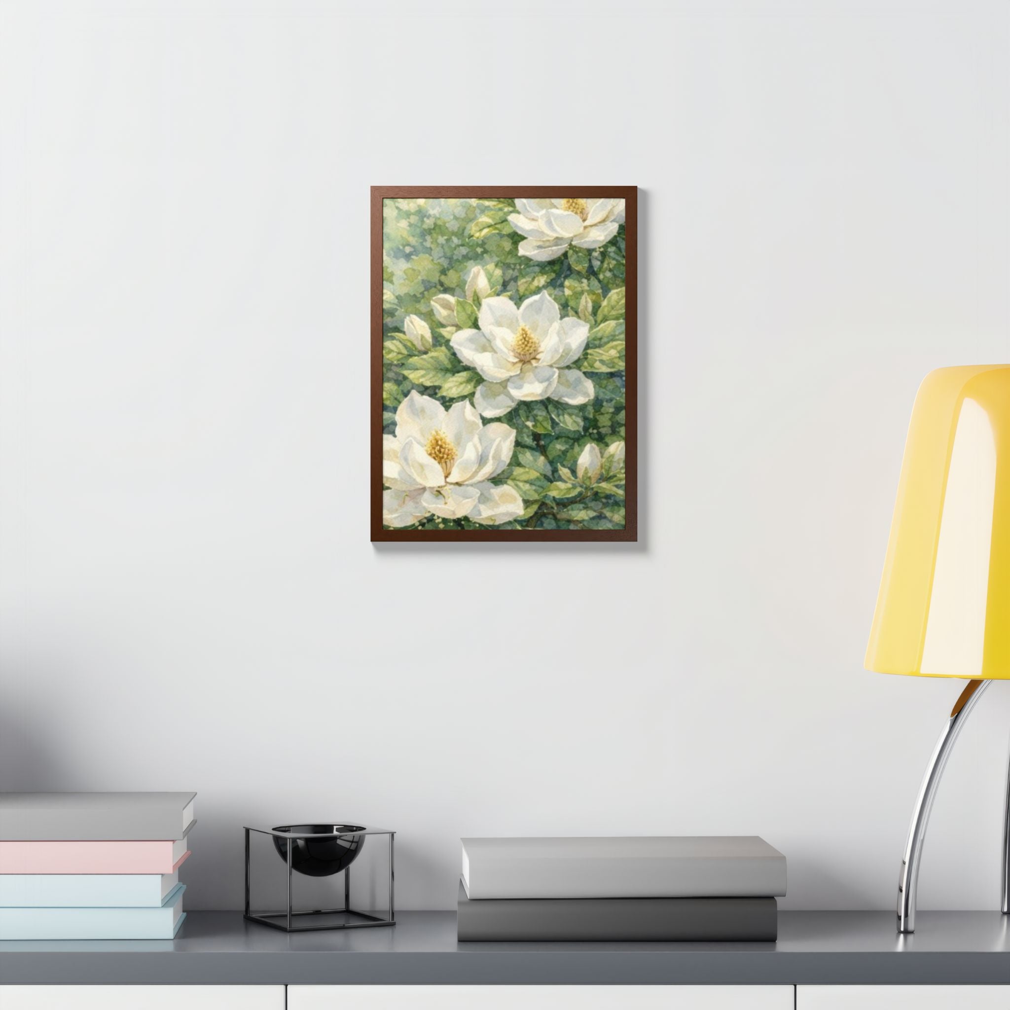 Magnolia Blossom Watercolor Framed Poster — Southern Botanical Wall Art