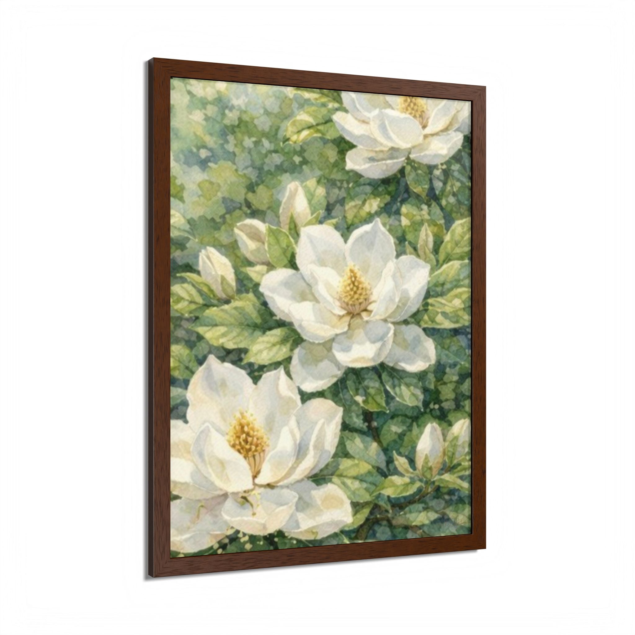 Magnolia Blossom Watercolor Framed Poster — Southern Botanical Wall Art