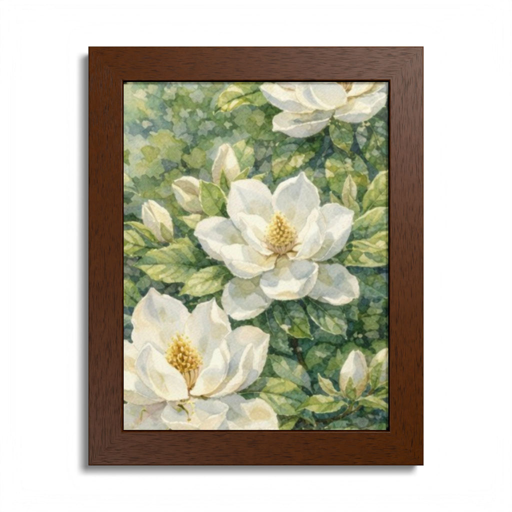 Magnolia Blossom Watercolor Framed Poster — Southern Botanical Wall Art