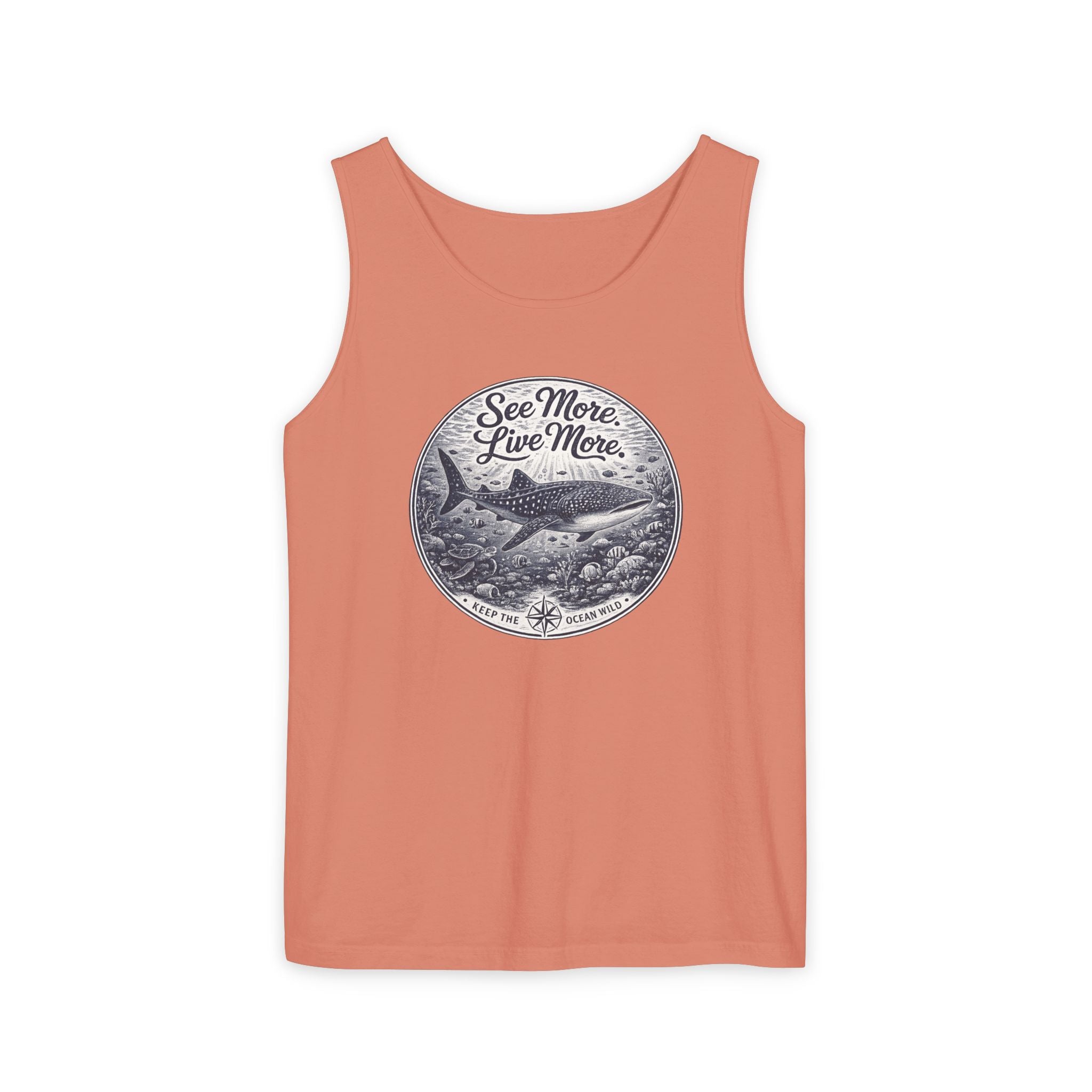 See More. Live More. | Vintage Scuba Diver Graphic Shirt | Keep the Ocean Wild -  Unisex Garment-Dyed Tank Top