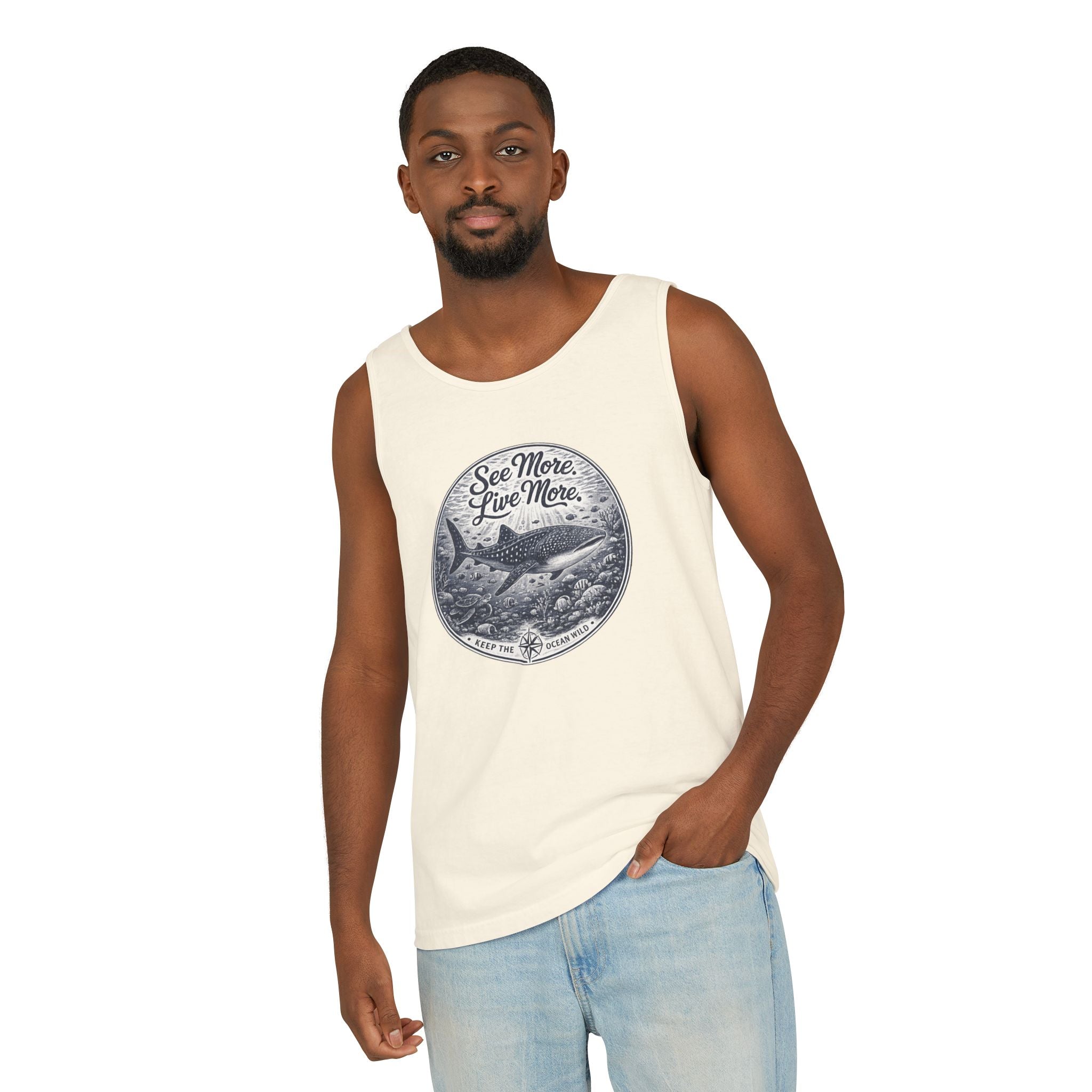 See More. Live More. | Vintage Scuba Diver Graphic Shirt | Keep the Ocean Wild -  Unisex Garment-Dyed Tank Top
