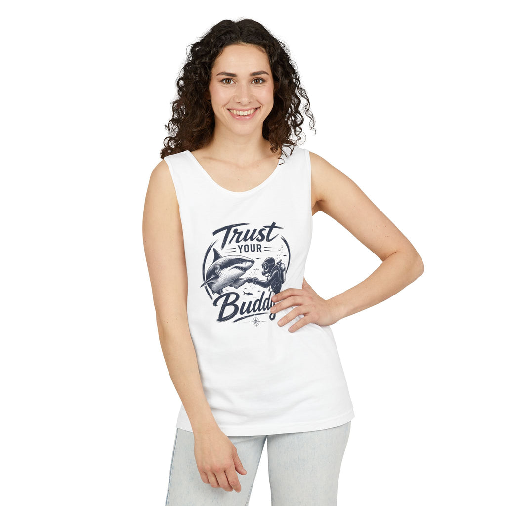 Trust Your Buddy | Vintage Scuba Diver Graphic Shirt | Keep the Ocean Wild -  Unisex Garment-Dyed Tank Top