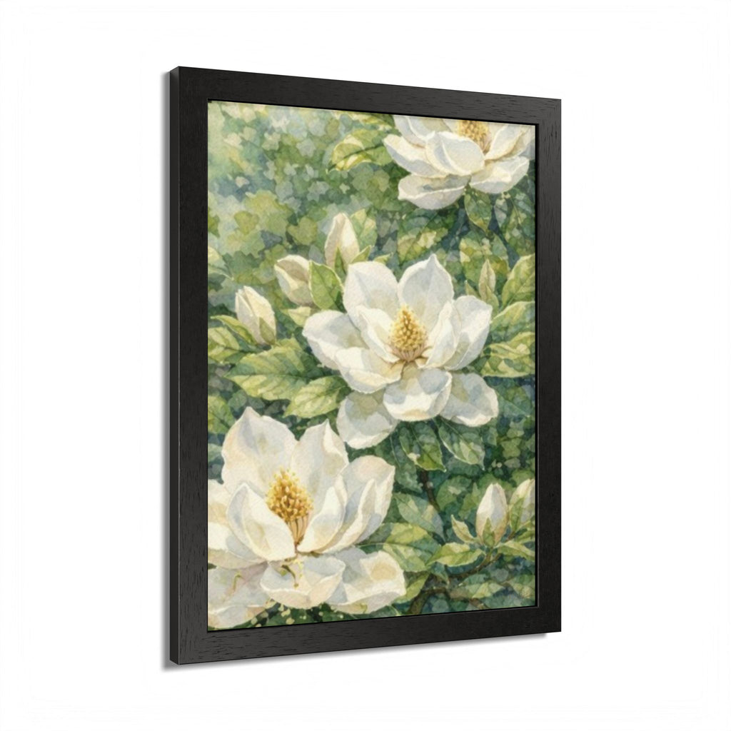 Magnolia Blossom Watercolor Framed Poster — Southern Botanical Wall Art
