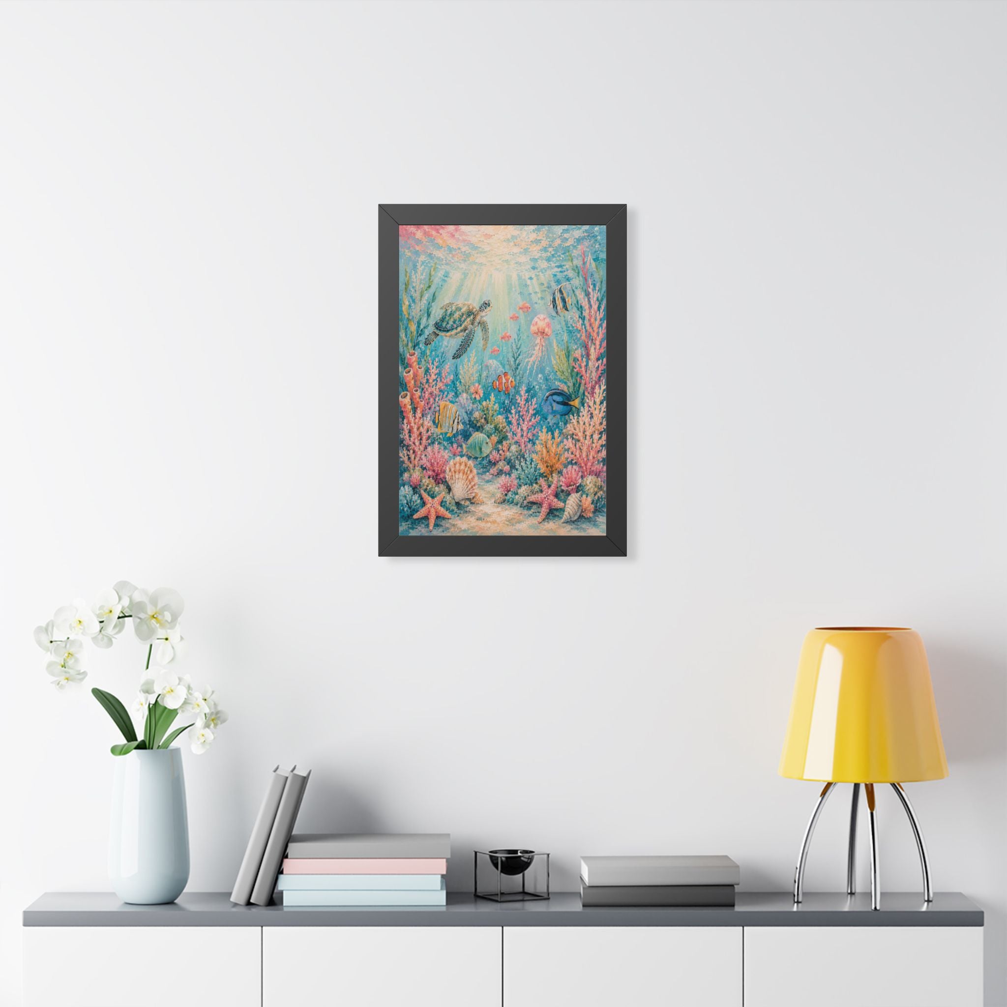 Coral Garden Explorer - Framed Vertical Poster