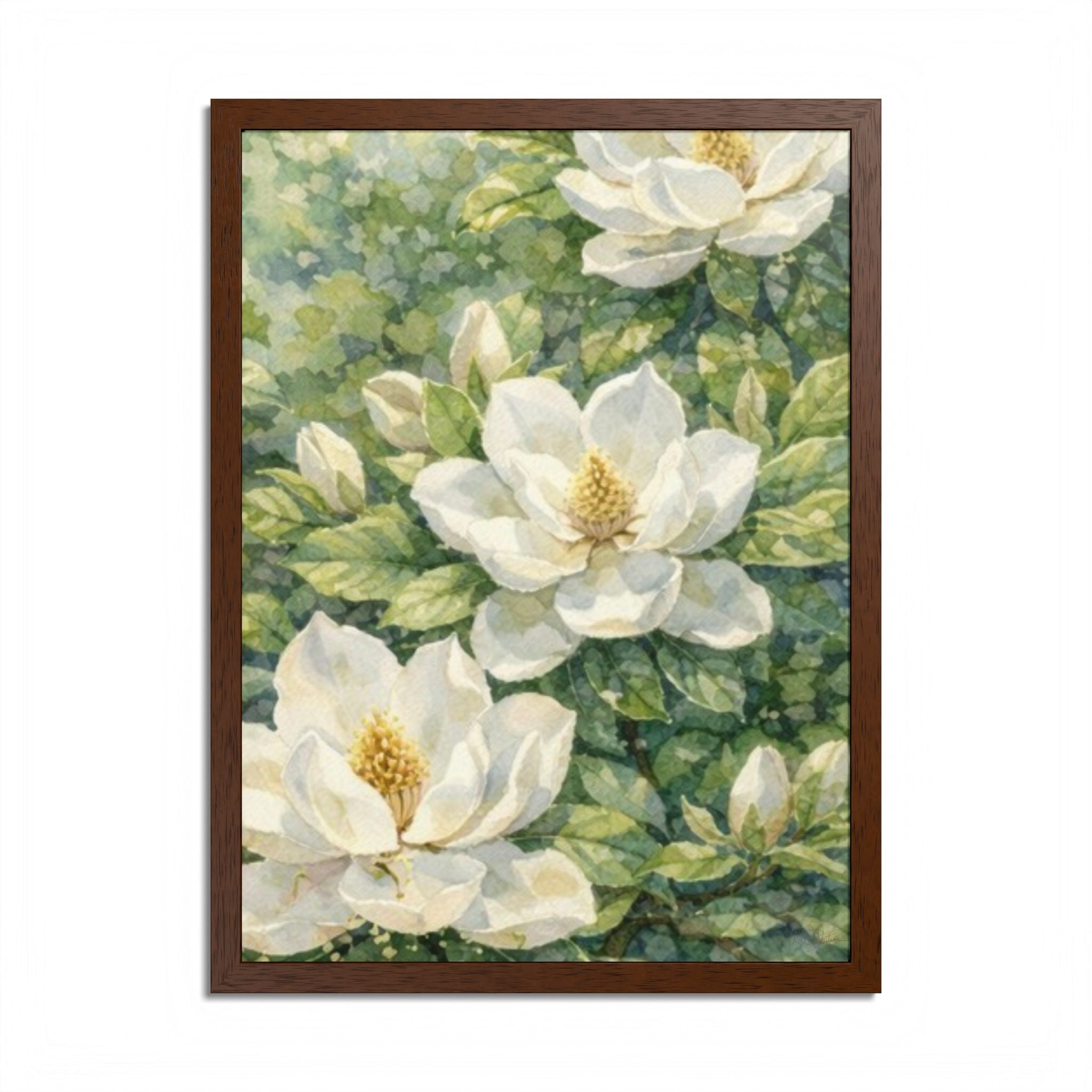 Magnolia Blossom Watercolor Framed Poster — Southern Botanical Wall Art