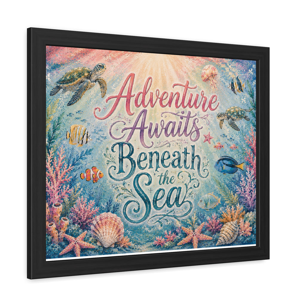NURSERY - Whimsical ocean typography artwork combines elegant lettering with playful underwater details. Sea turtles, tropical fish, coral gardens, shells, and gentle ocean light. 