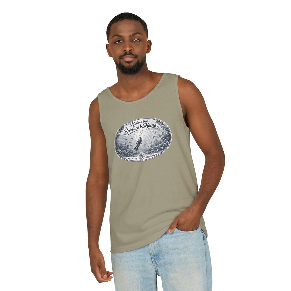 Surface Optional | Vintage Scuba Diver Graphic Shirt | Keep the Ocean Wild -  Unisex Garment-Dyed Tank Top