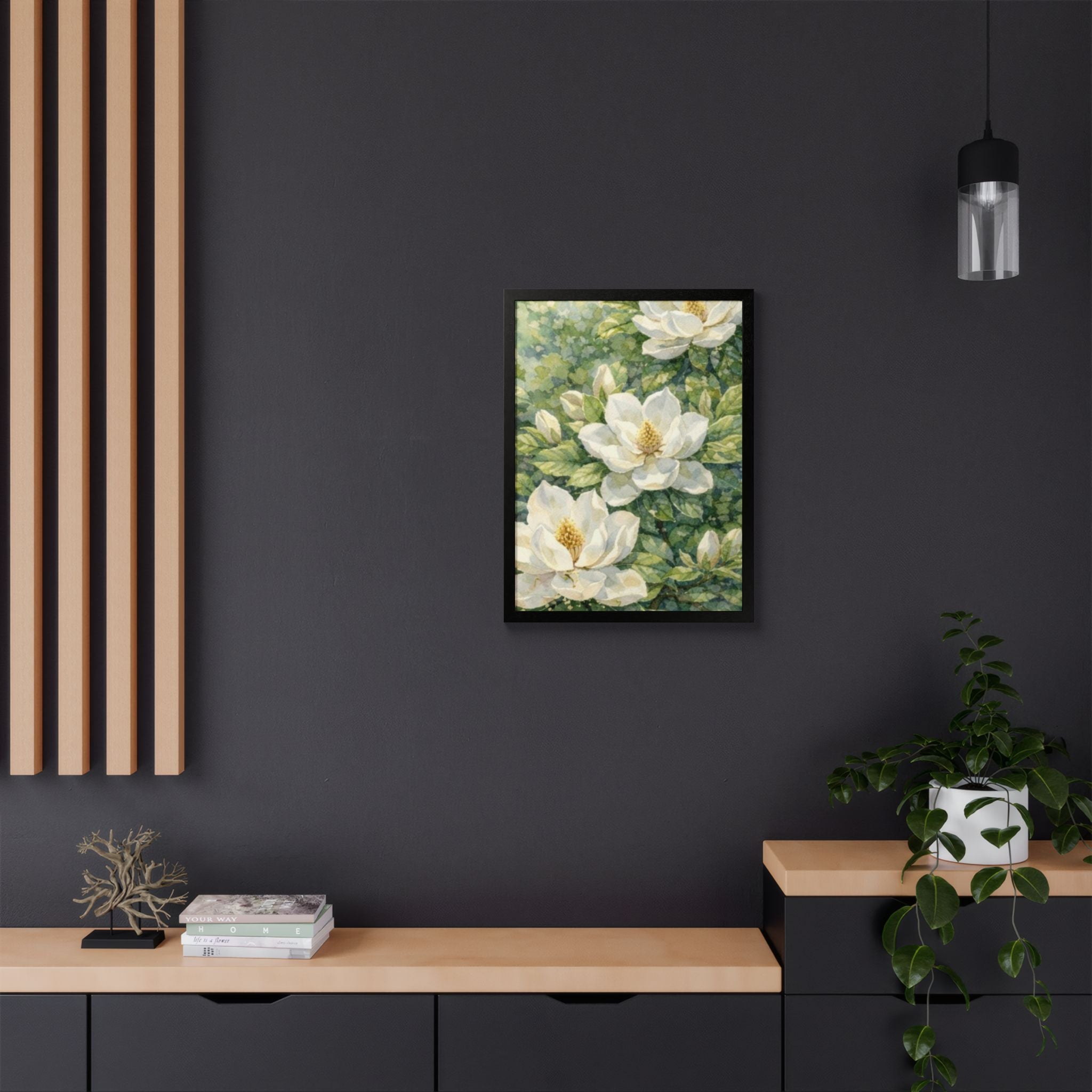 Magnolia Blossom Watercolor Framed Poster — Southern Botanical Wall Art