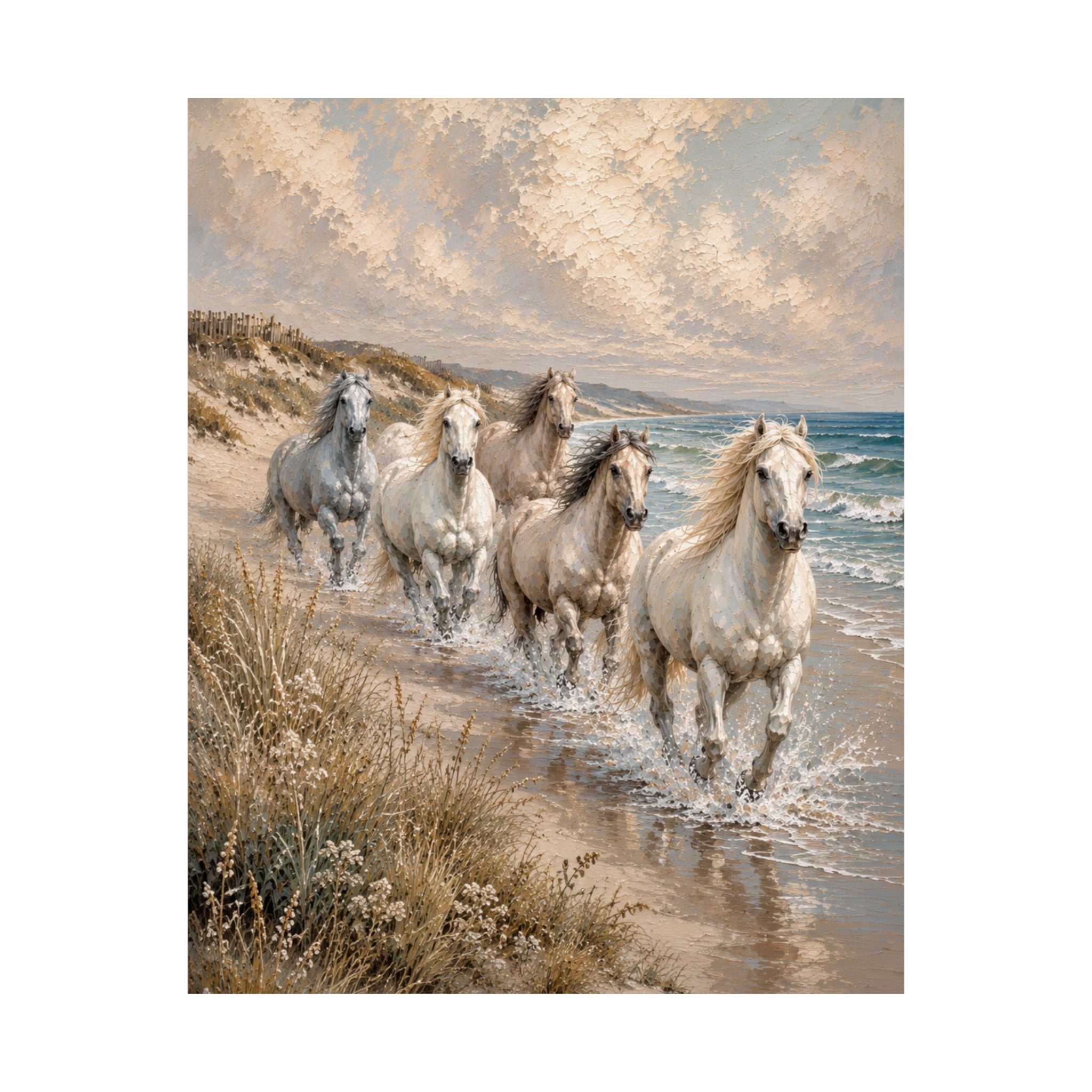 Run With The Tide -  Matte Poster — Horse Beach Wall Art (Cream Sand Blue)