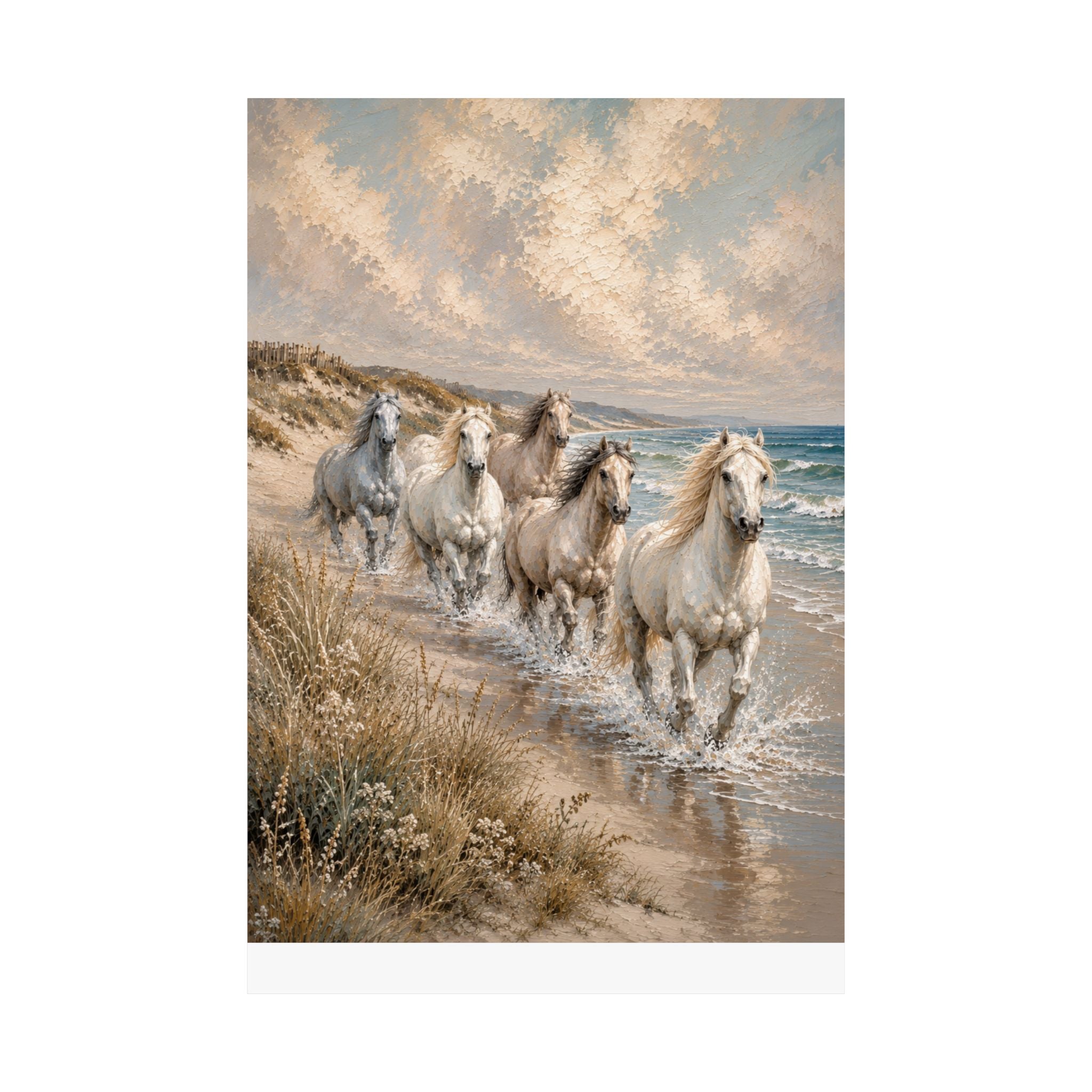 Run With The Tide -  Matte Poster — Horse Beach Wall Art (Cream Sand Blue)
