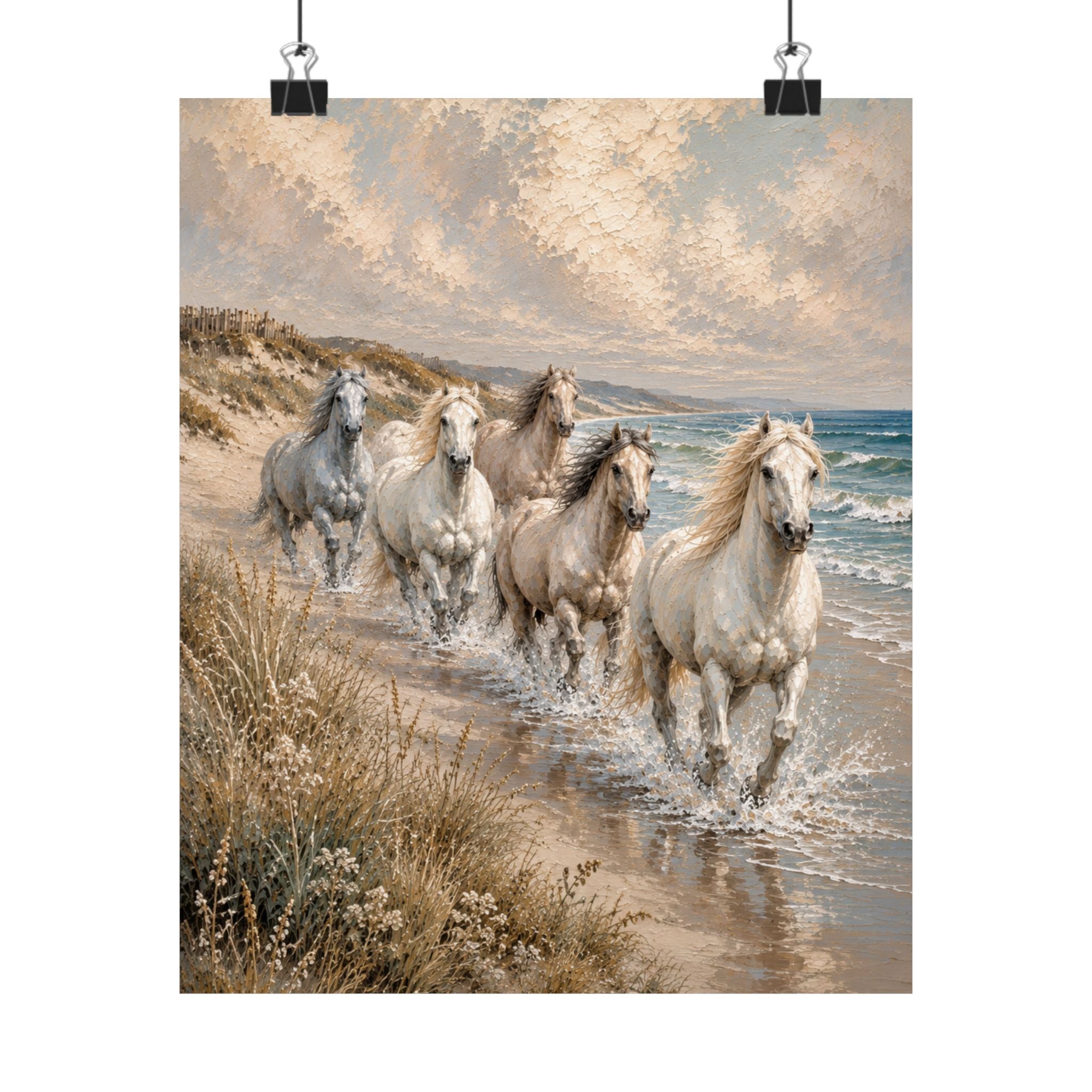 Run With The Tide -  Matte Poster — Horse Beach Wall Art (Cream Sand Blue)