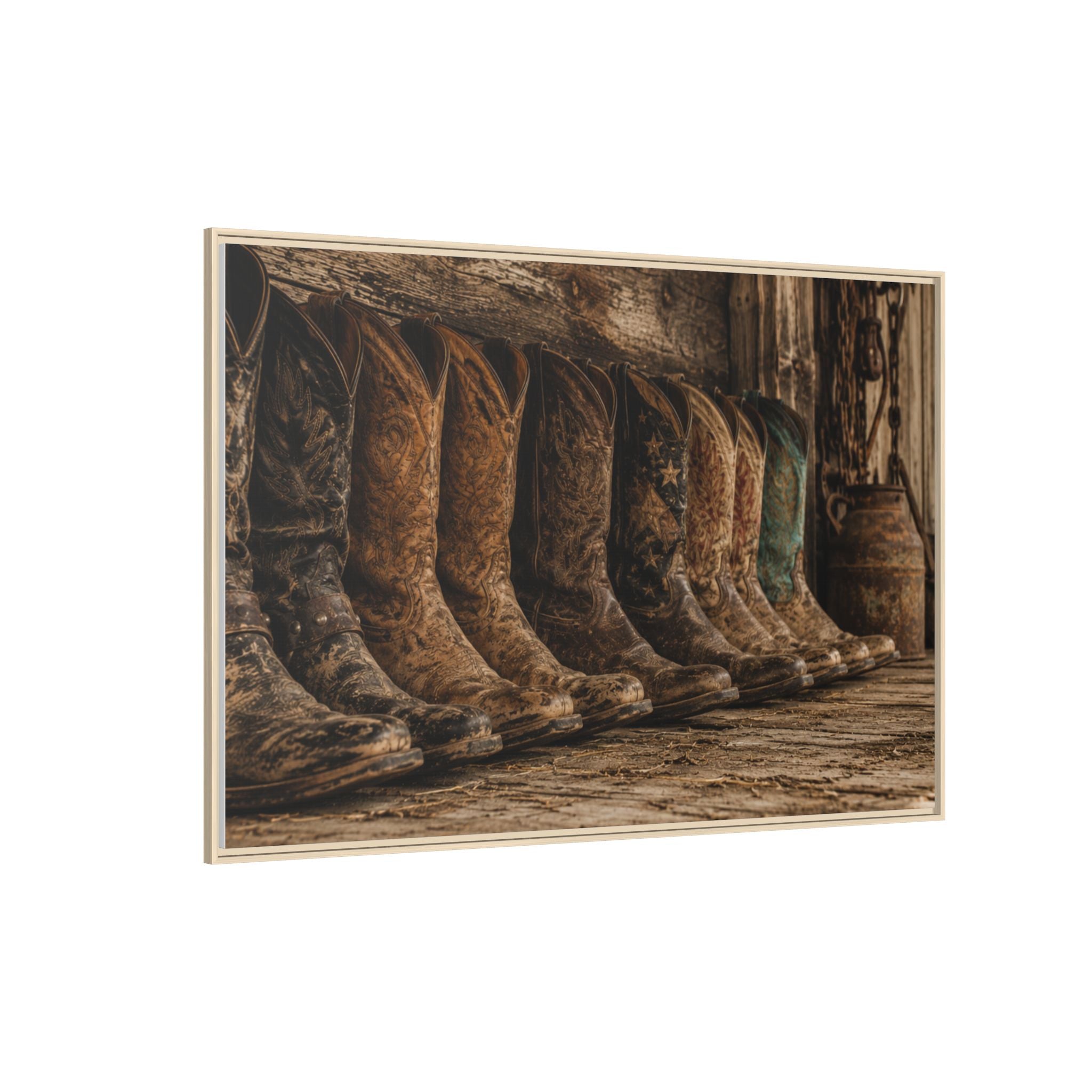 Legends in Leather - Framed Matte Canvas Print — Vintage Cowboy Boots Wall Art