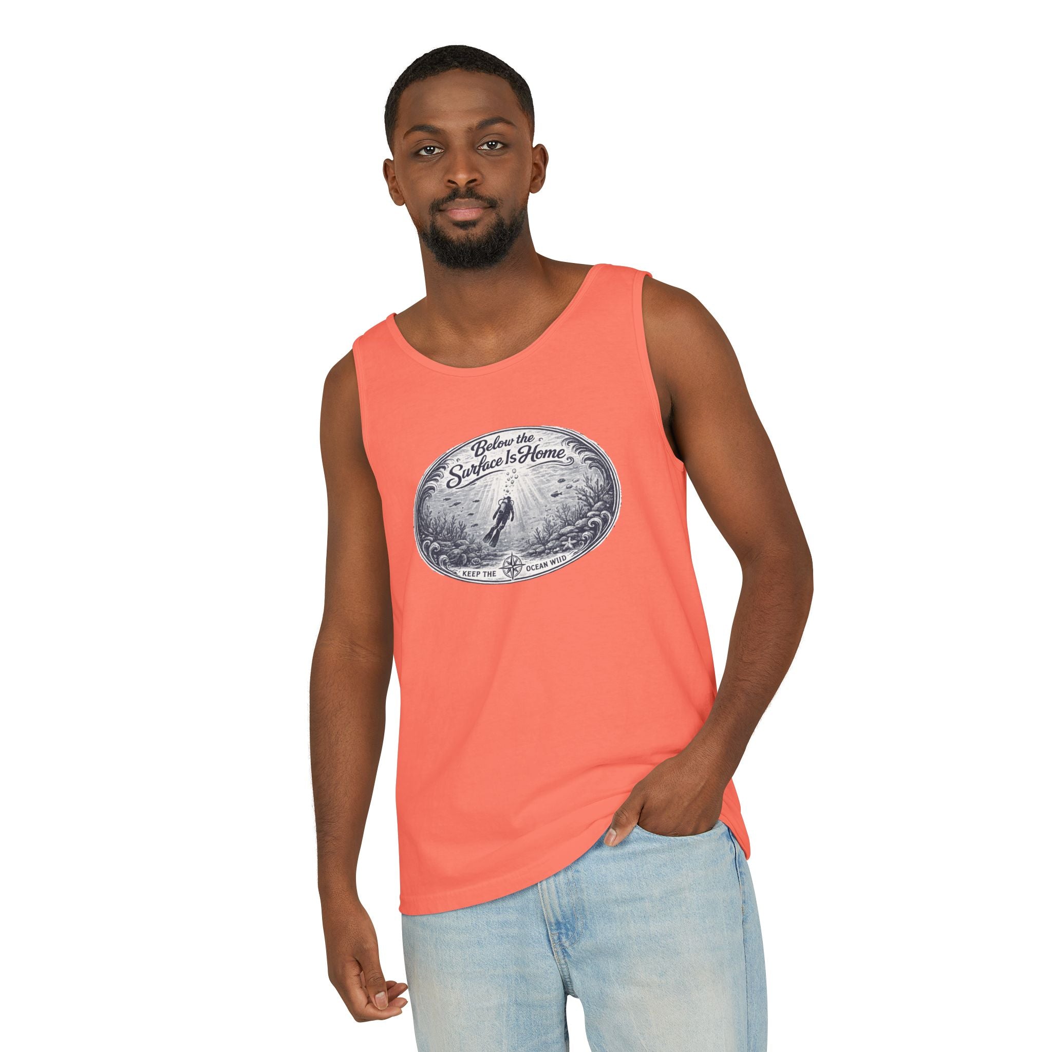 Surface Optional | Vintage Scuba Diver Graphic Shirt | Keep the Ocean Wild -  Unisex Garment-Dyed Tank Top