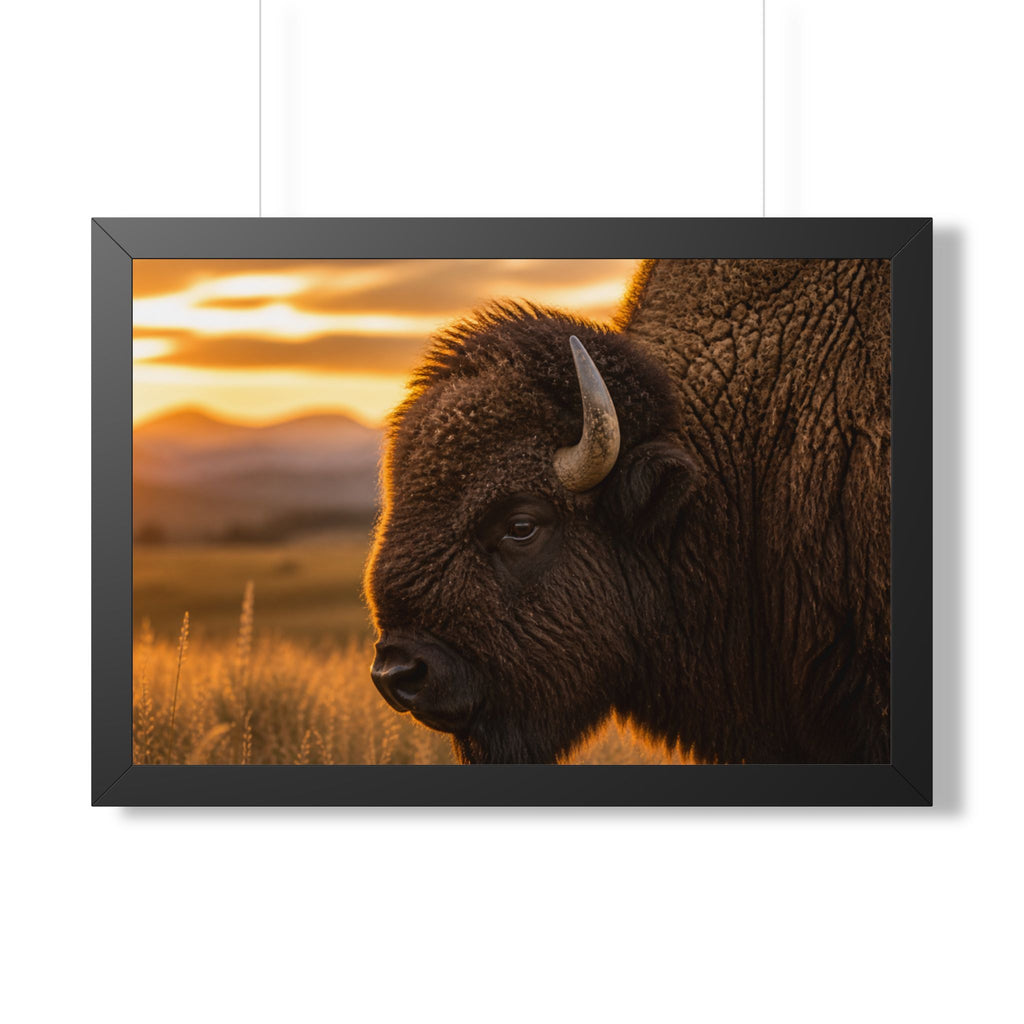 Wall Hanging - A majestic American bison stands watch over the prairie at sunset, capturing the strength, beauty, and timeless spirit of the American West.