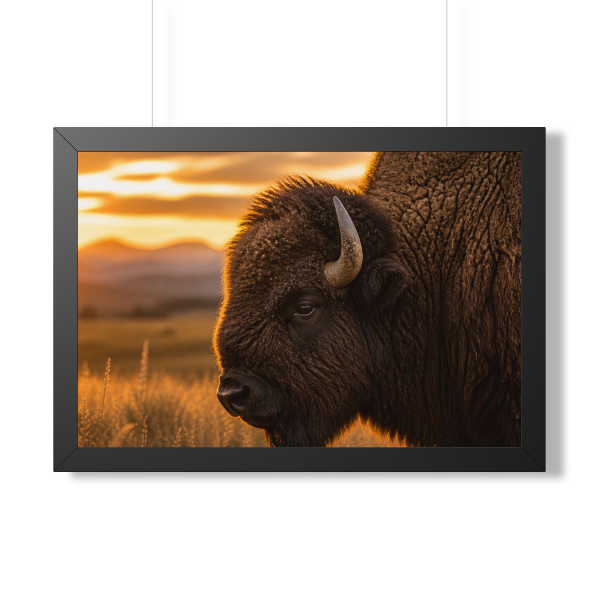 Wall Hanging - A majestic American bison stands watch over the prairie at sunset, capturing the strength, beauty, and timeless spirit of the American West.