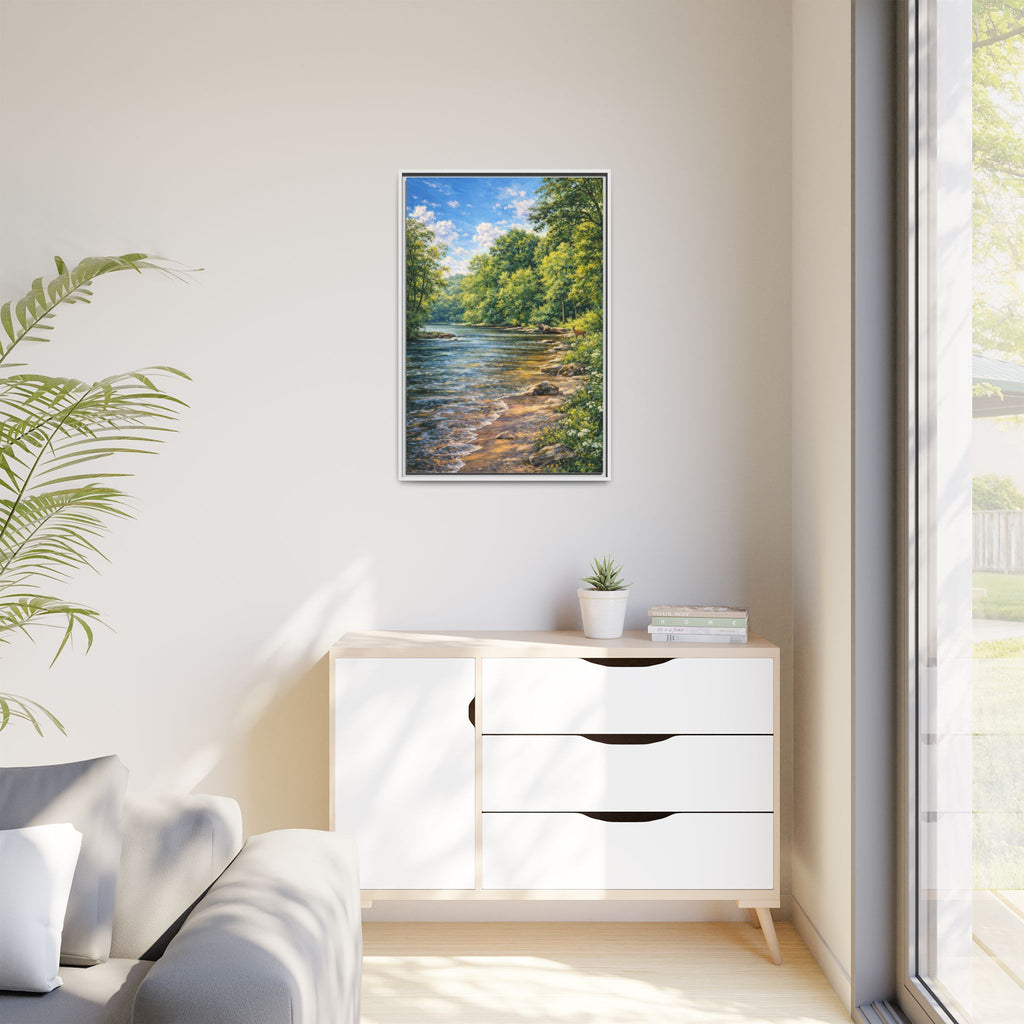 Summer Along the Chattahoochee framed matte canvas wall art — [size] in [color] frame, Chattahoochee River painting by Southern Oaks Images & Designs