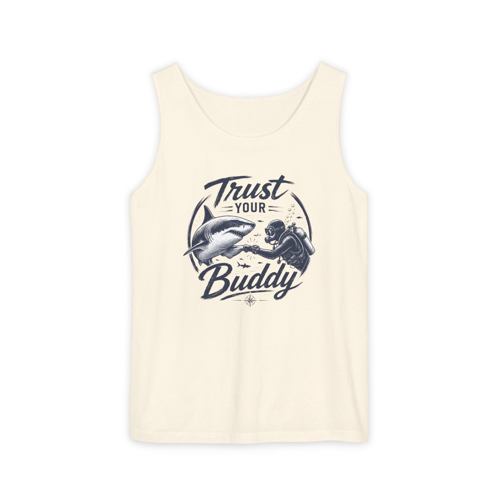 Trust Your Buddy | Vintage Scuba Diver Graphic Shirt | Keep the Ocean Wild -  Unisex Garment-Dyed Tank Top