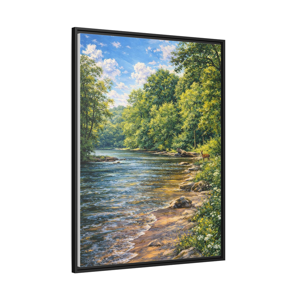 Summer Along the Chattahoochee framed matte canvas wall art — [size] in [color] frame, Chattahoochee River painting by Southern Oaks Images & Designs