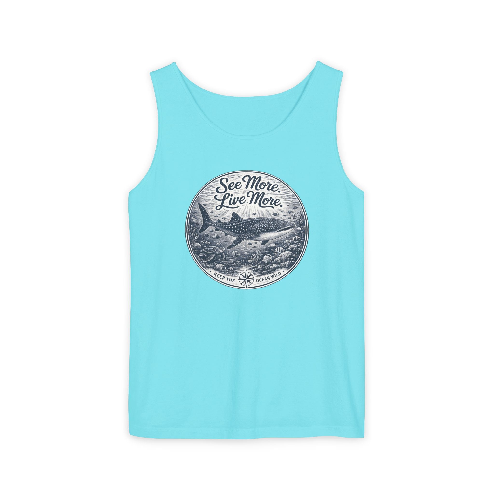See More. Live More. | Vintage Scuba Diver Graphic Shirt | Keep the Ocean Wild -  Unisex Garment-Dyed Tank Top