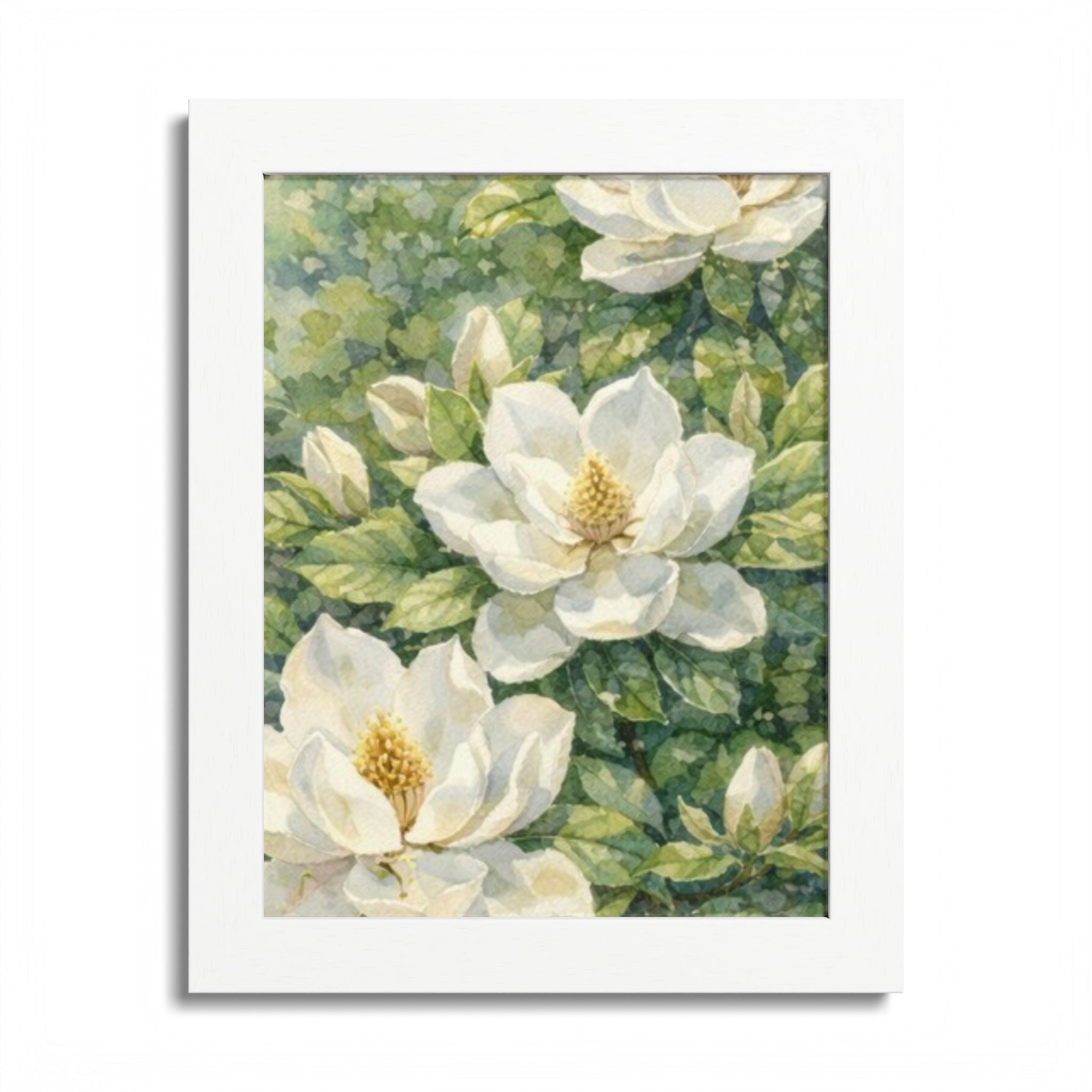 Magnolia Blossom Watercolor Framed Poster — Southern Botanical Wall Art