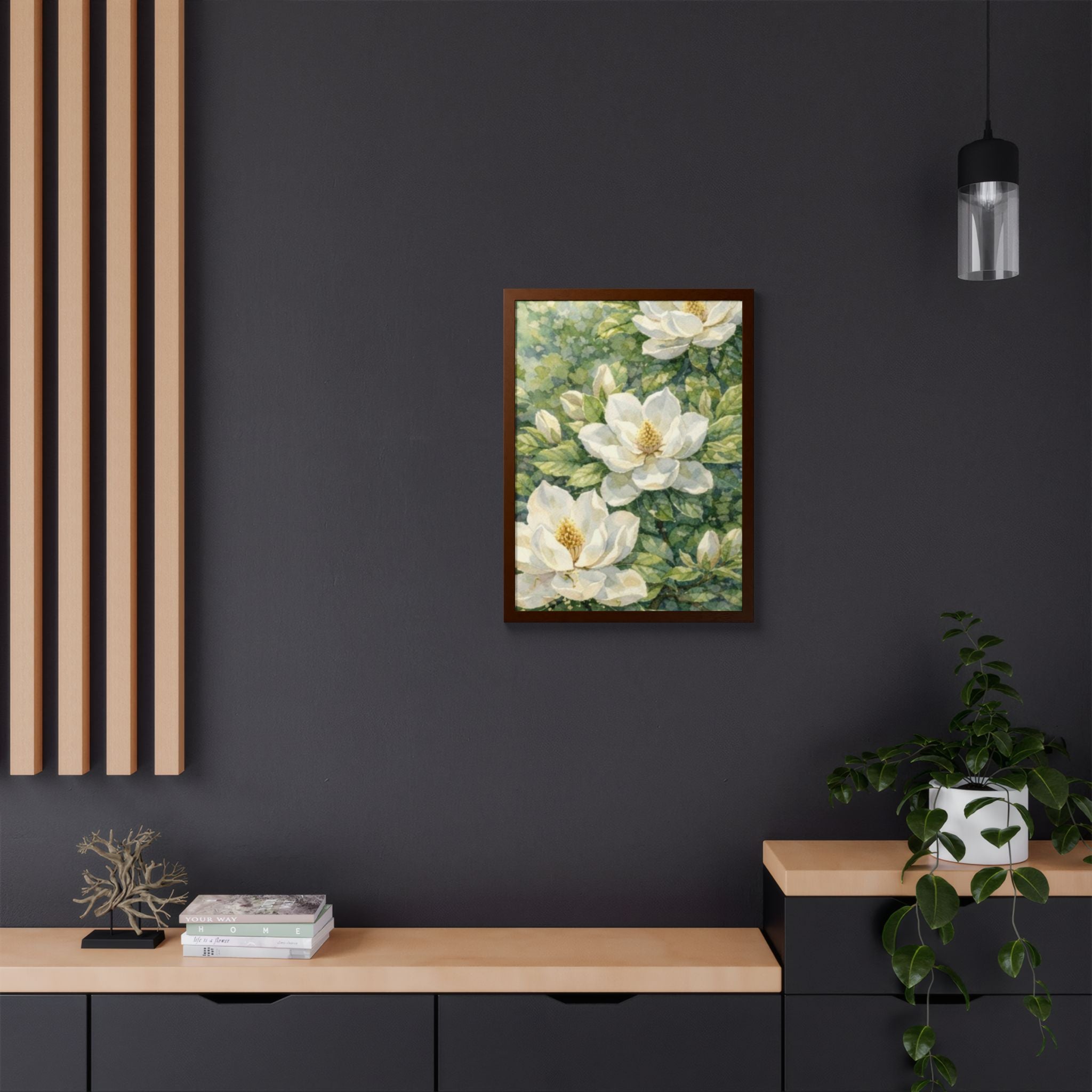 Magnolia Blossom Watercolor Framed Poster — Southern Botanical Wall Art