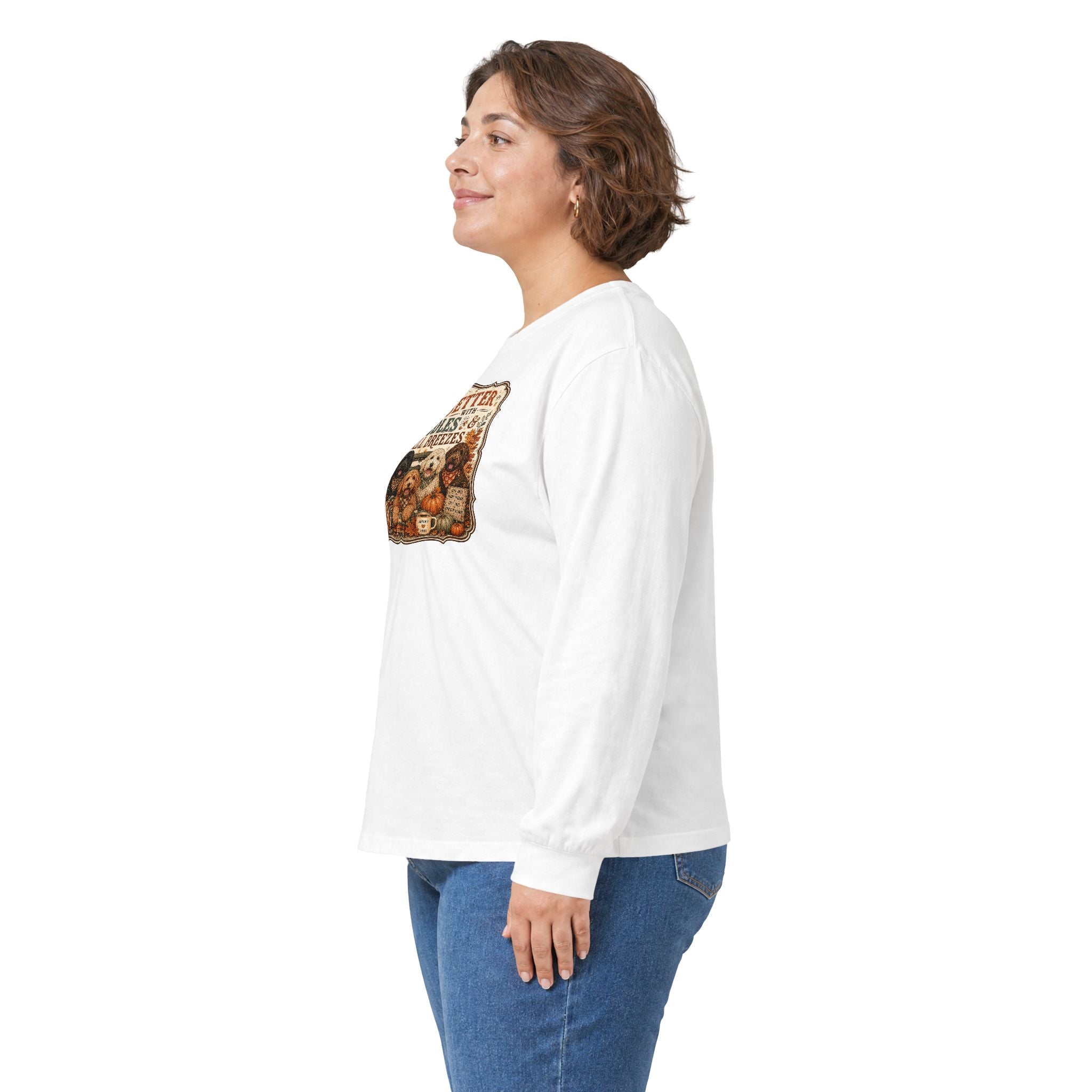 Life Is Better With Doodles & Fall Breezes | Doodle Dog Fall Shirt | Dog Mom Autumn Sweatshirt | Fall Dog Lover Gift - Unisex Ultra Cotton Long Sleeve Tee