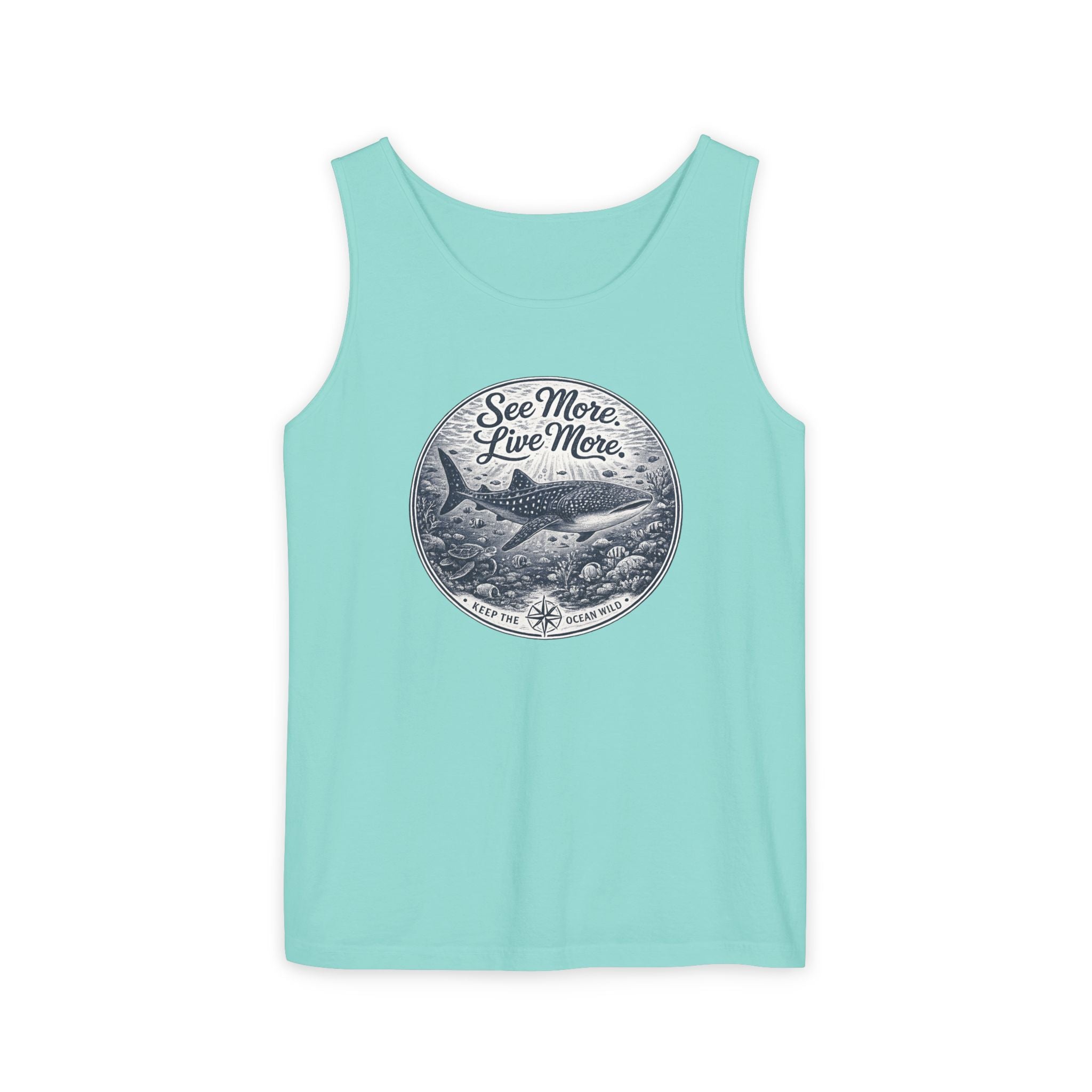 See More. Live More. | Vintage Scuba Diver Graphic Shirt | Keep the Ocean Wild -  Unisex Garment-Dyed Tank Top