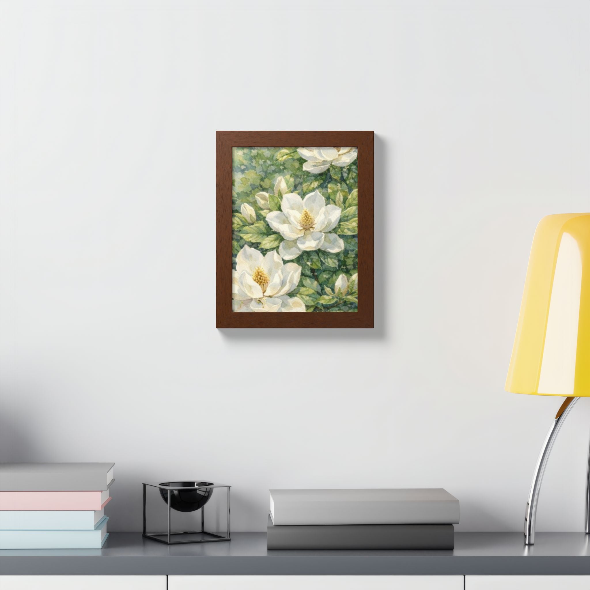 Magnolia Blossom Watercolor Framed Poster — Southern Botanical Wall Art