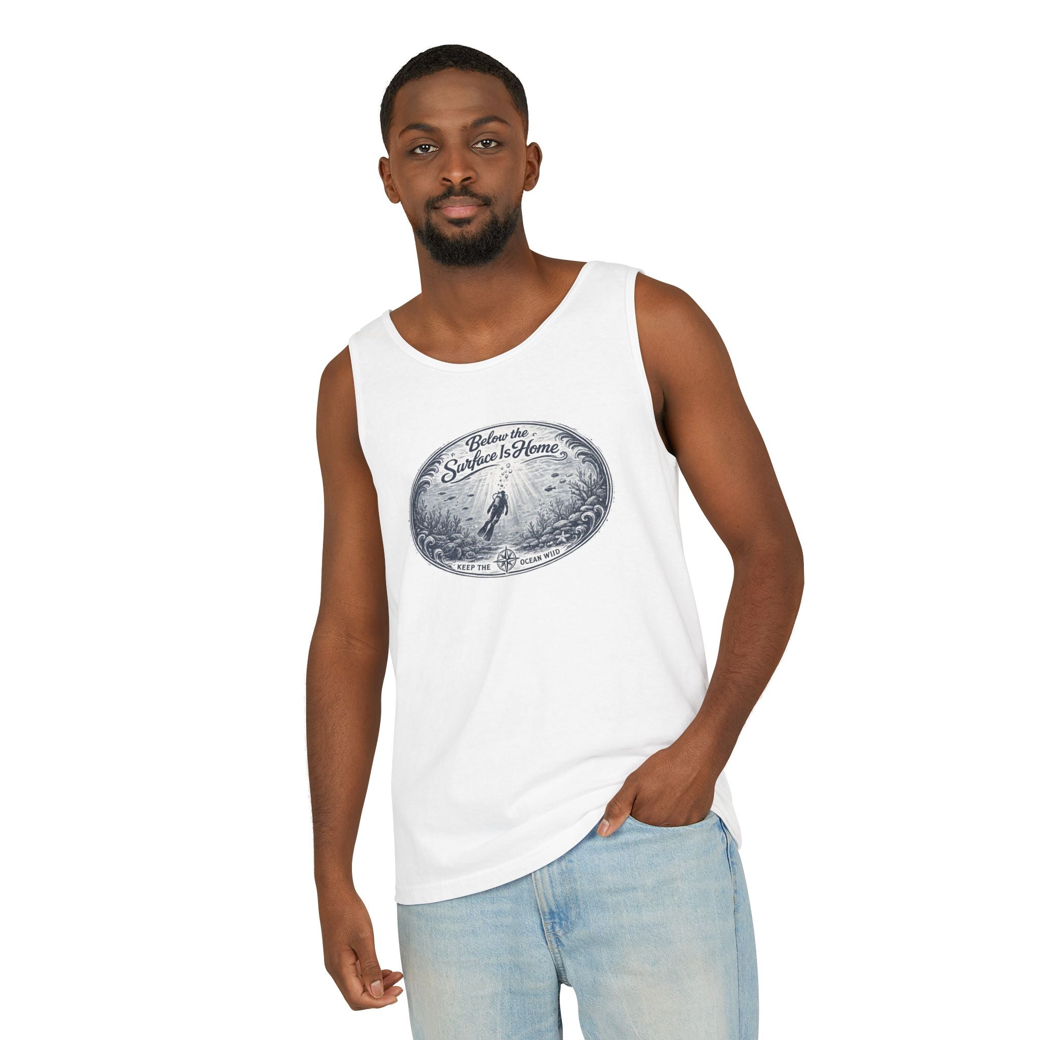 Surface Optional | Vintage Scuba Diver Graphic Shirt | Keep the Ocean Wild -  Unisex Garment-Dyed Tank Top