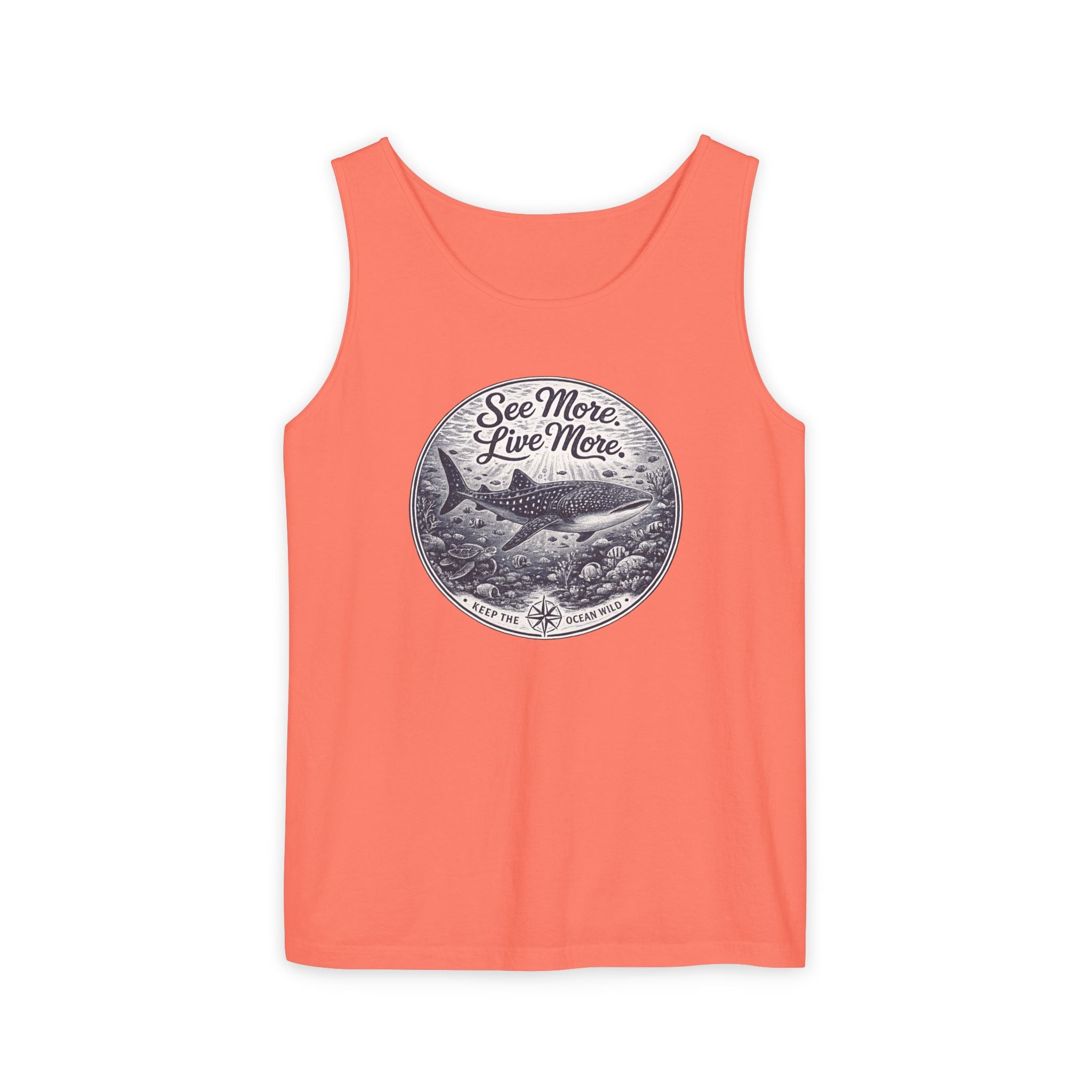 See More. Live More. | Vintage Scuba Diver Graphic Shirt | Keep the Ocean Wild -  Unisex Garment-Dyed Tank Top