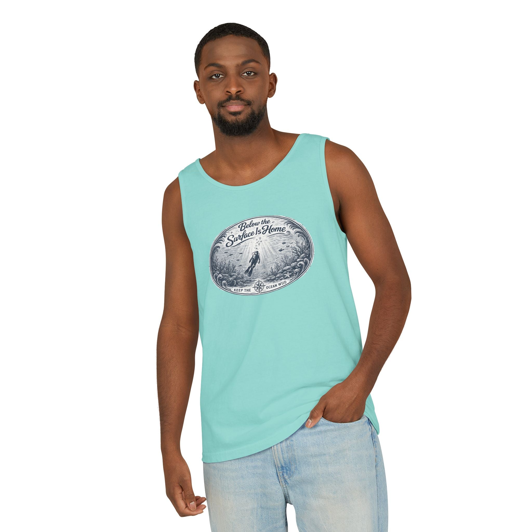 Surface Optional | Vintage Scuba Diver Graphic Shirt | Keep the Ocean Wild -  Unisex Garment-Dyed Tank Top