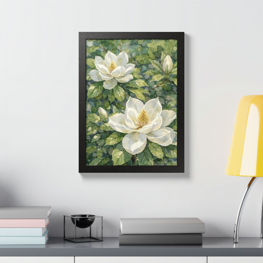 Magnolia Grace Framed Poster — Botanical Floral Wall Art