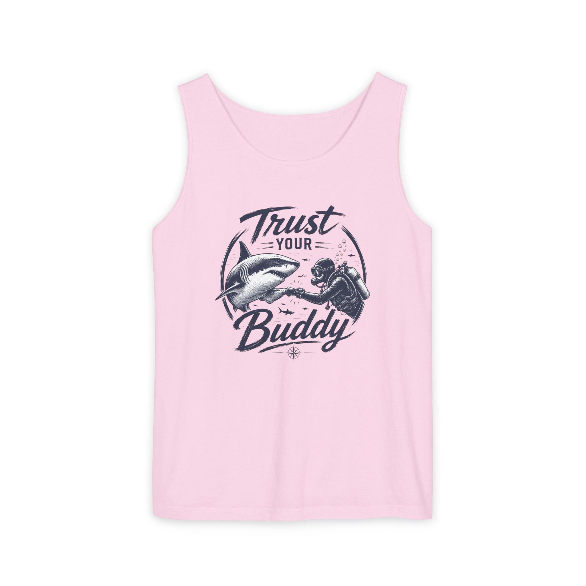 Trust Your Buddy | Vintage Scuba Diver Graphic Shirt | Keep the Ocean Wild -  Unisex Garment-Dyed Tank Top