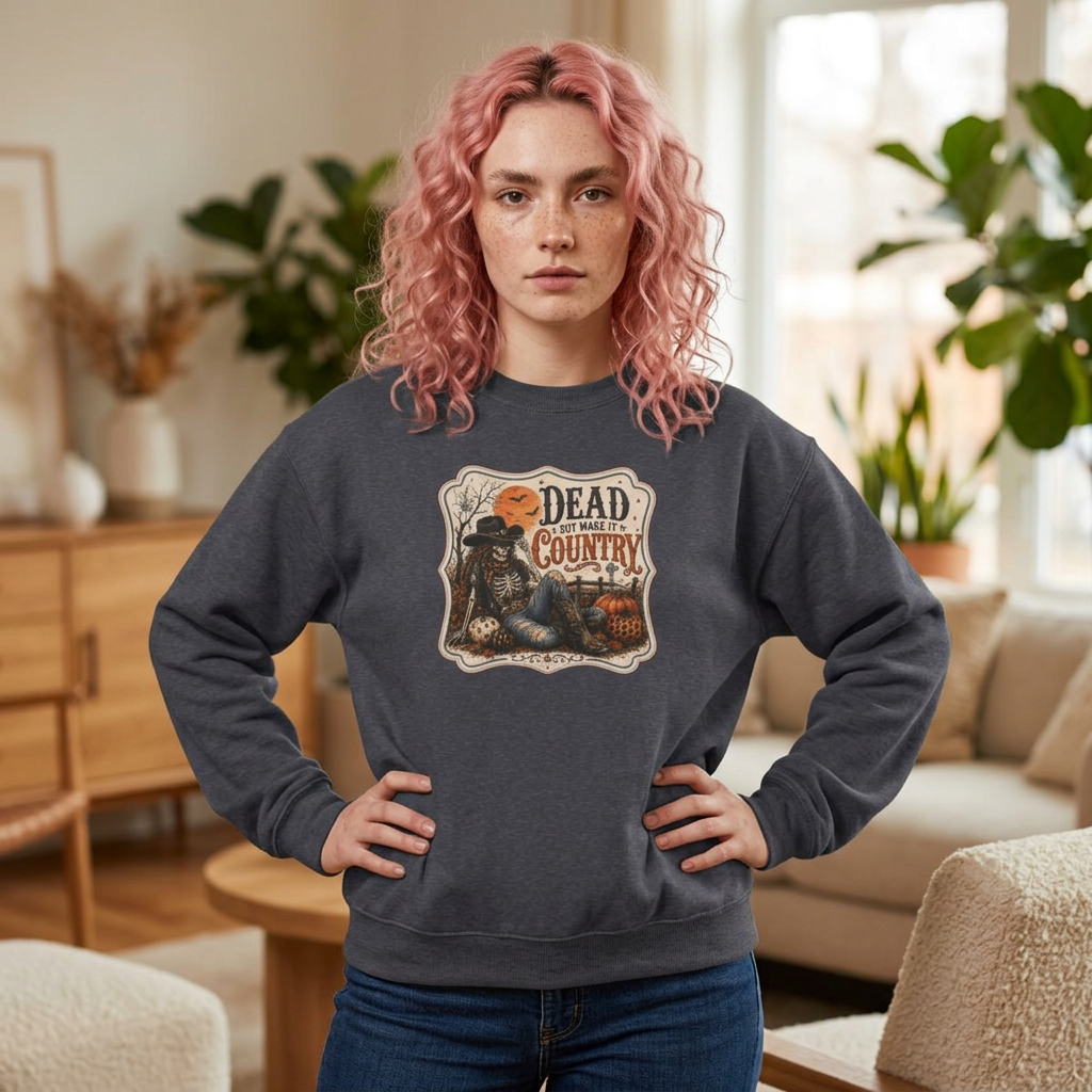 Dead But Make It Country - Unisex Midweight Softstyle Fleece Crewneck Sweatshirt