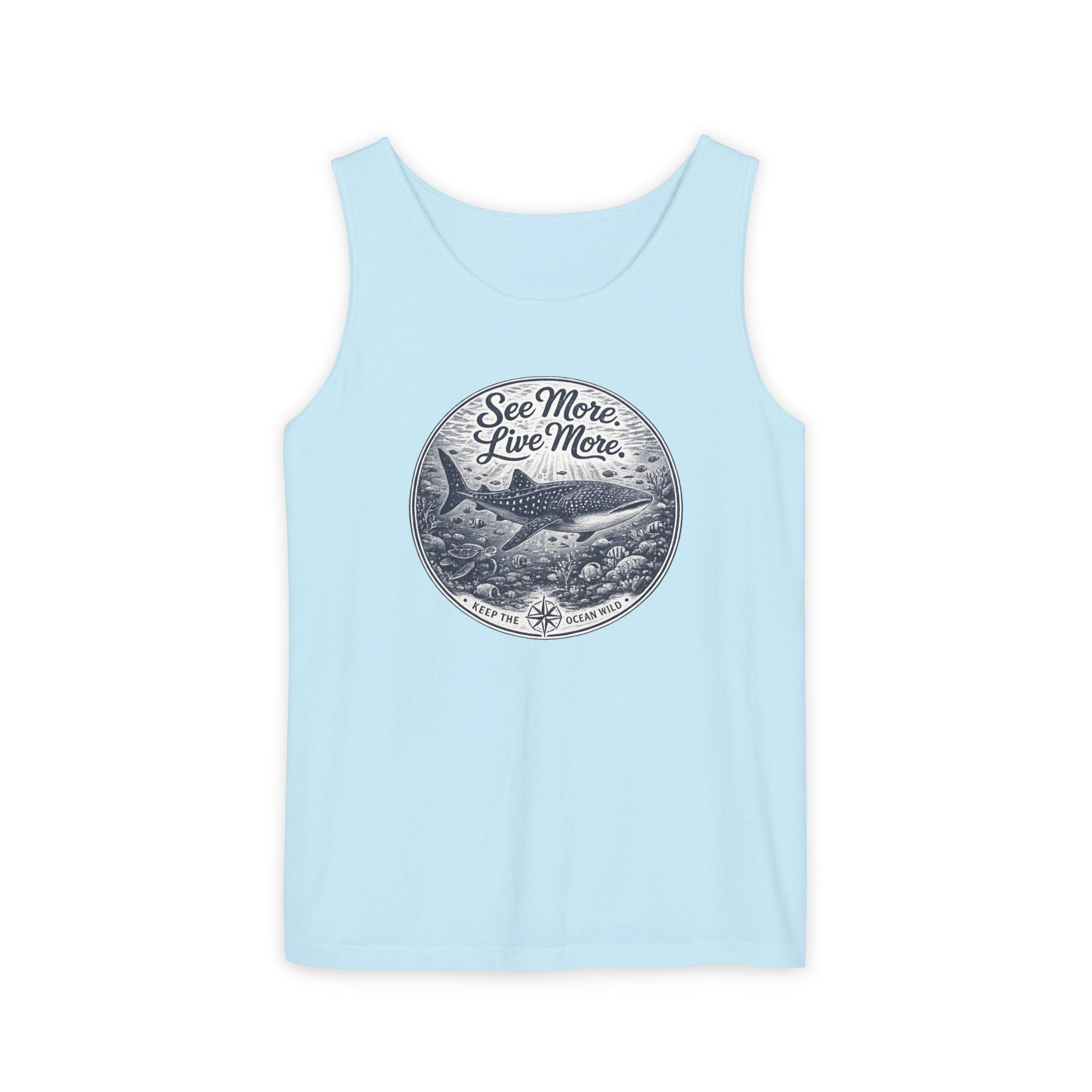 See More. Live More. | Vintage Scuba Diver Graphic Shirt | Keep the Ocean Wild -  Unisex Garment-Dyed Tank Top