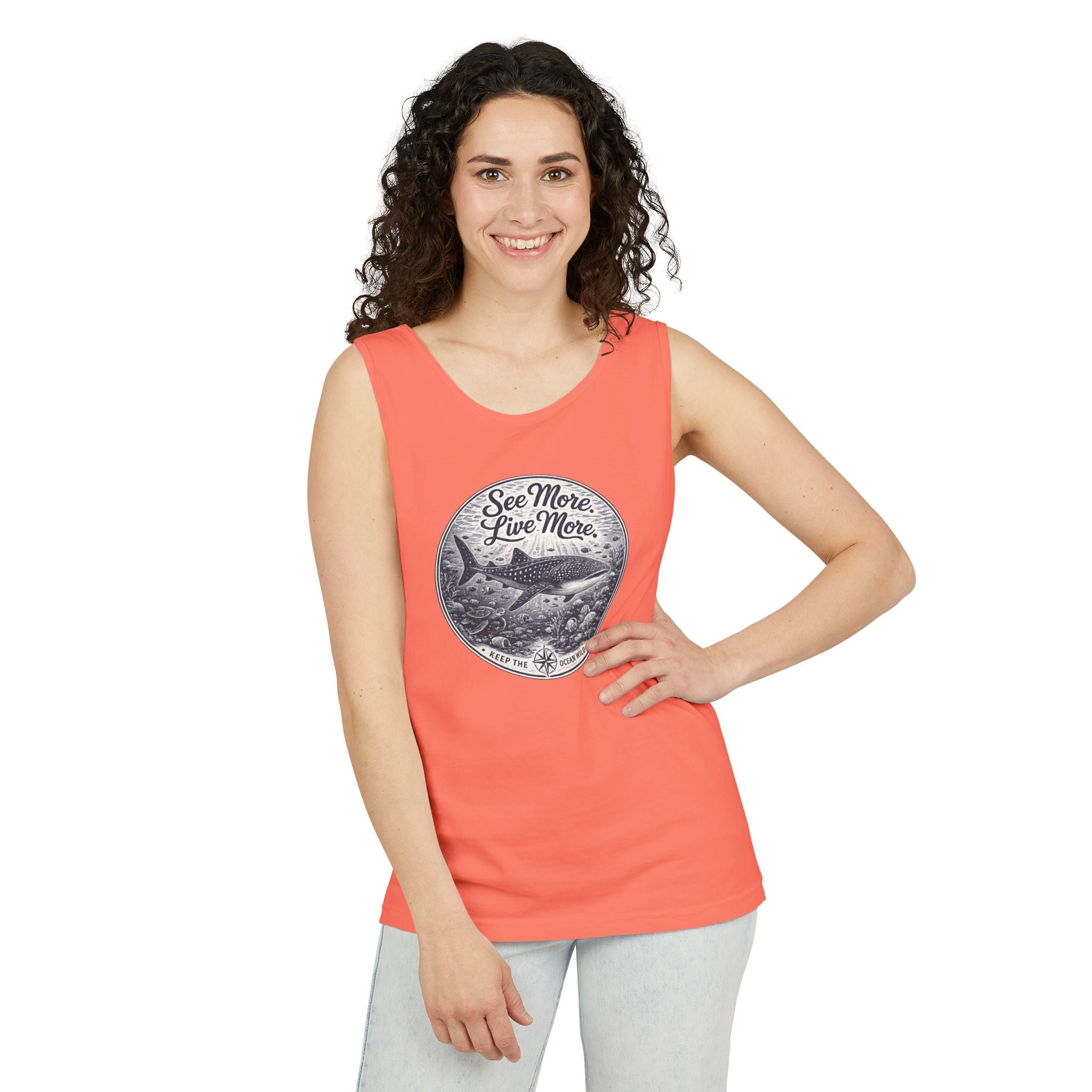 See More. Live More. | Vintage Scuba Diver Graphic Shirt | Keep the Ocean Wild -  Unisex Garment-Dyed Tank Top