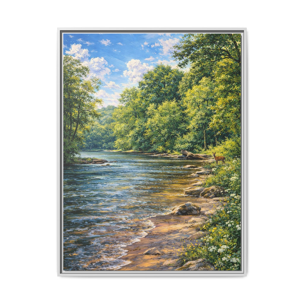 Summer Along the Chattahoochee framed matte canvas wall art — [size] in [color] frame, Chattahoochee River painting by Southern Oaks Images & Designs