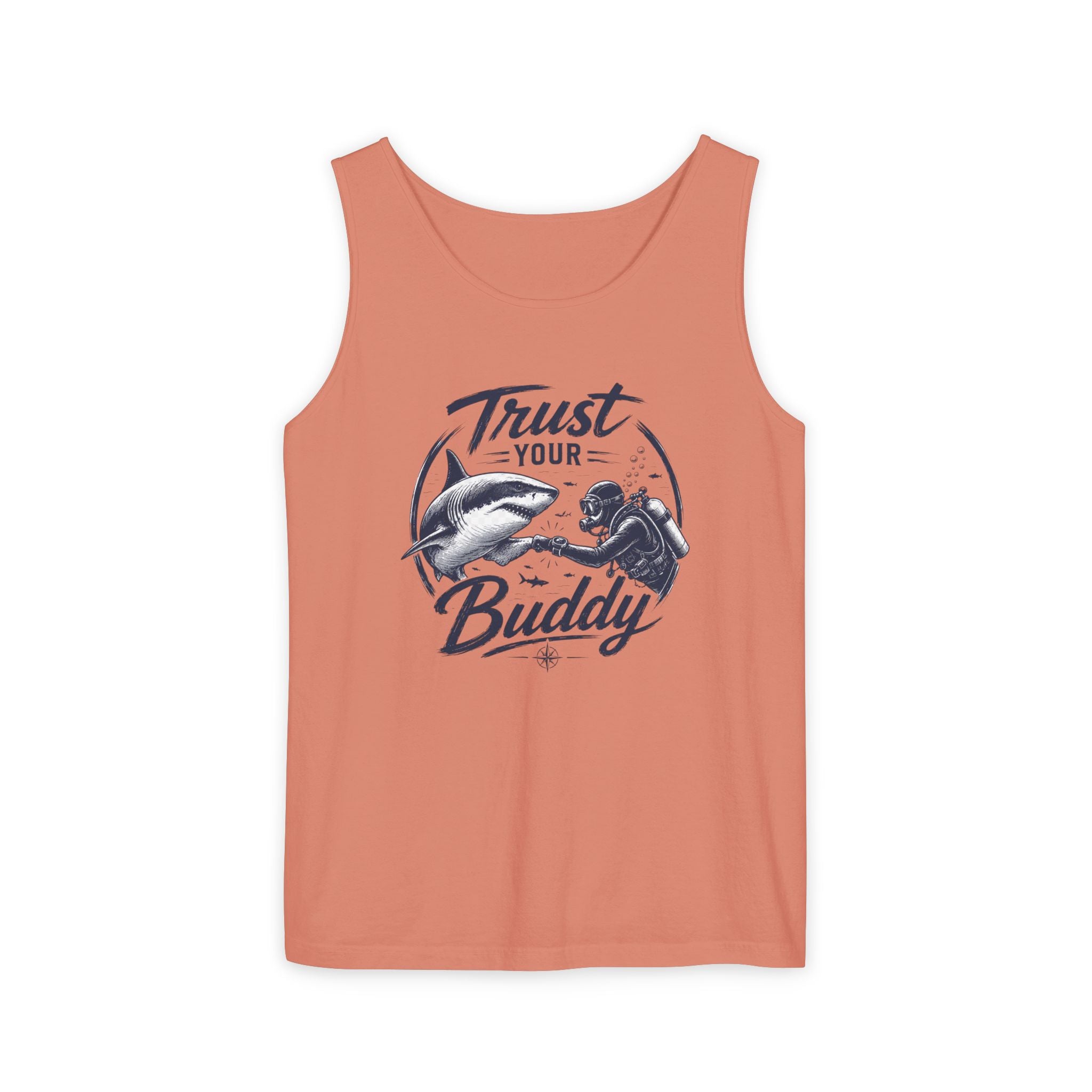 Trust Your Buddy | Vintage Scuba Diver Graphic Shirt | Keep the Ocean Wild -  Unisex Garment-Dyed Tank Top