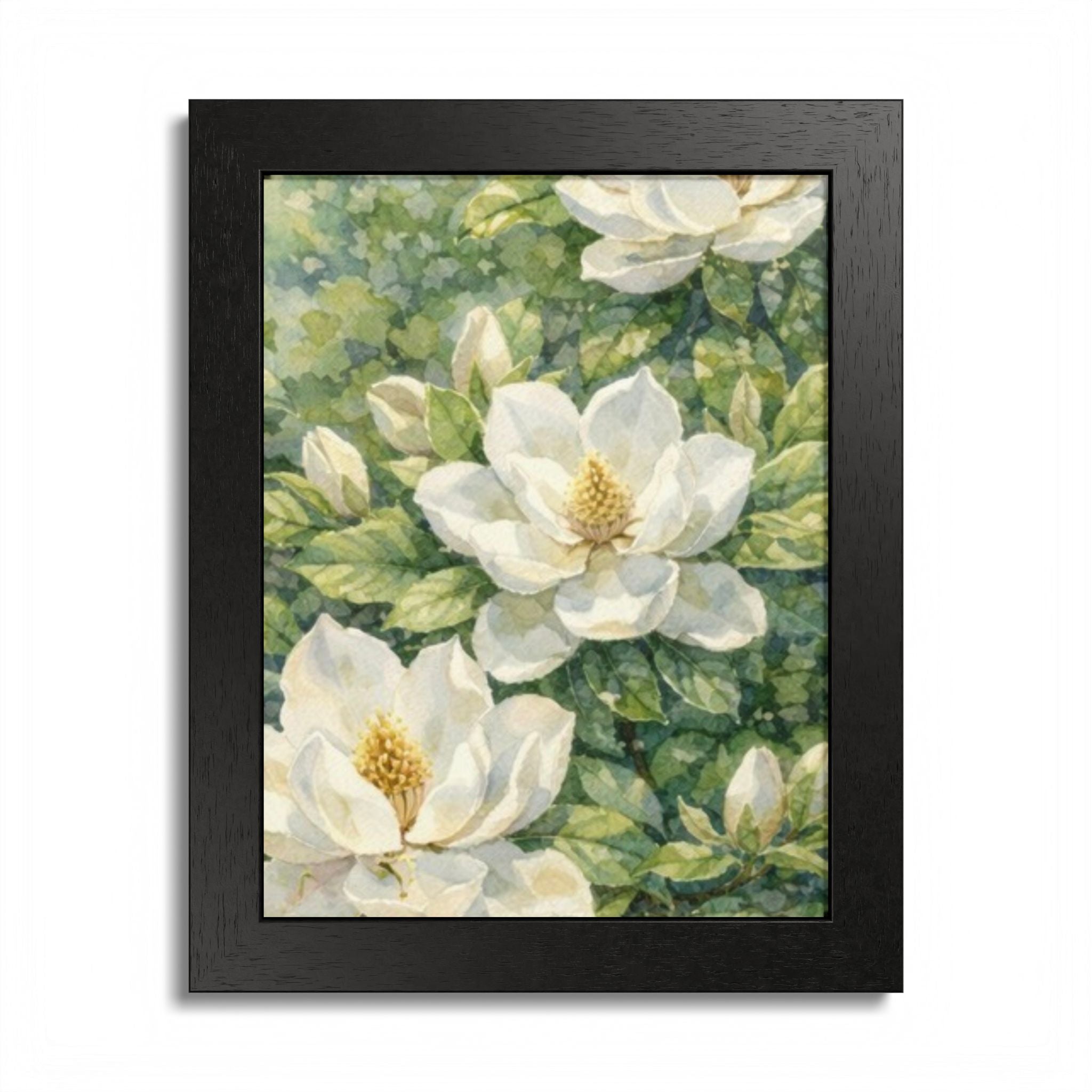 Magnolia Blossom Watercolor Framed Poster — Southern Botanical Wall Art