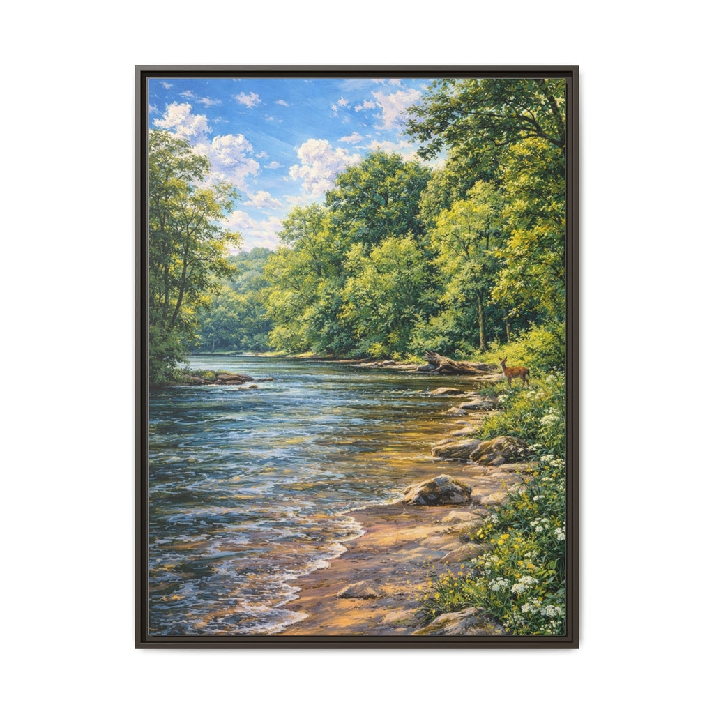 Summer Along the Chattahoochee framed matte canvas wall art — [size] in [color] frame, Chattahoochee River painting by Southern Oaks Images & Designs
