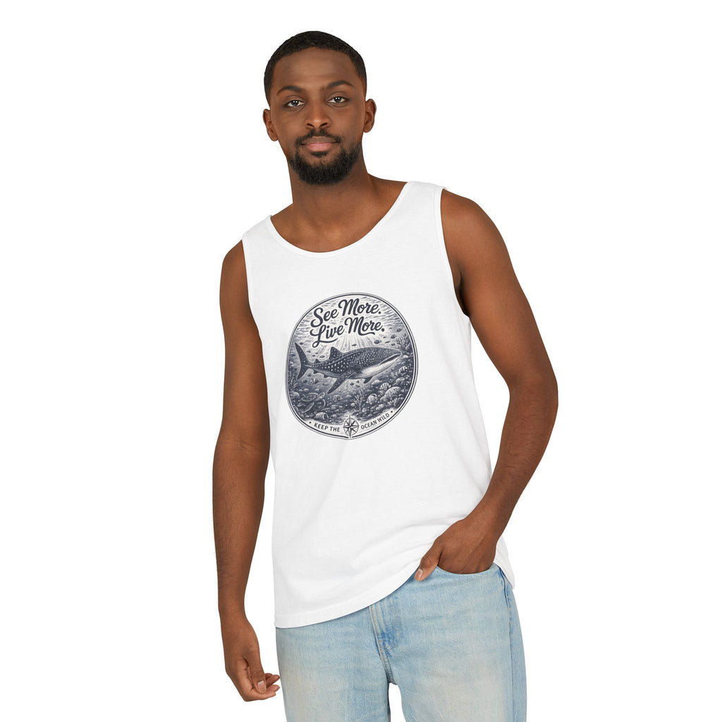 See More. Live More. | Vintage Scuba Diver Graphic Shirt | Keep the Ocean Wild -  Unisex Garment-Dyed Tank Top