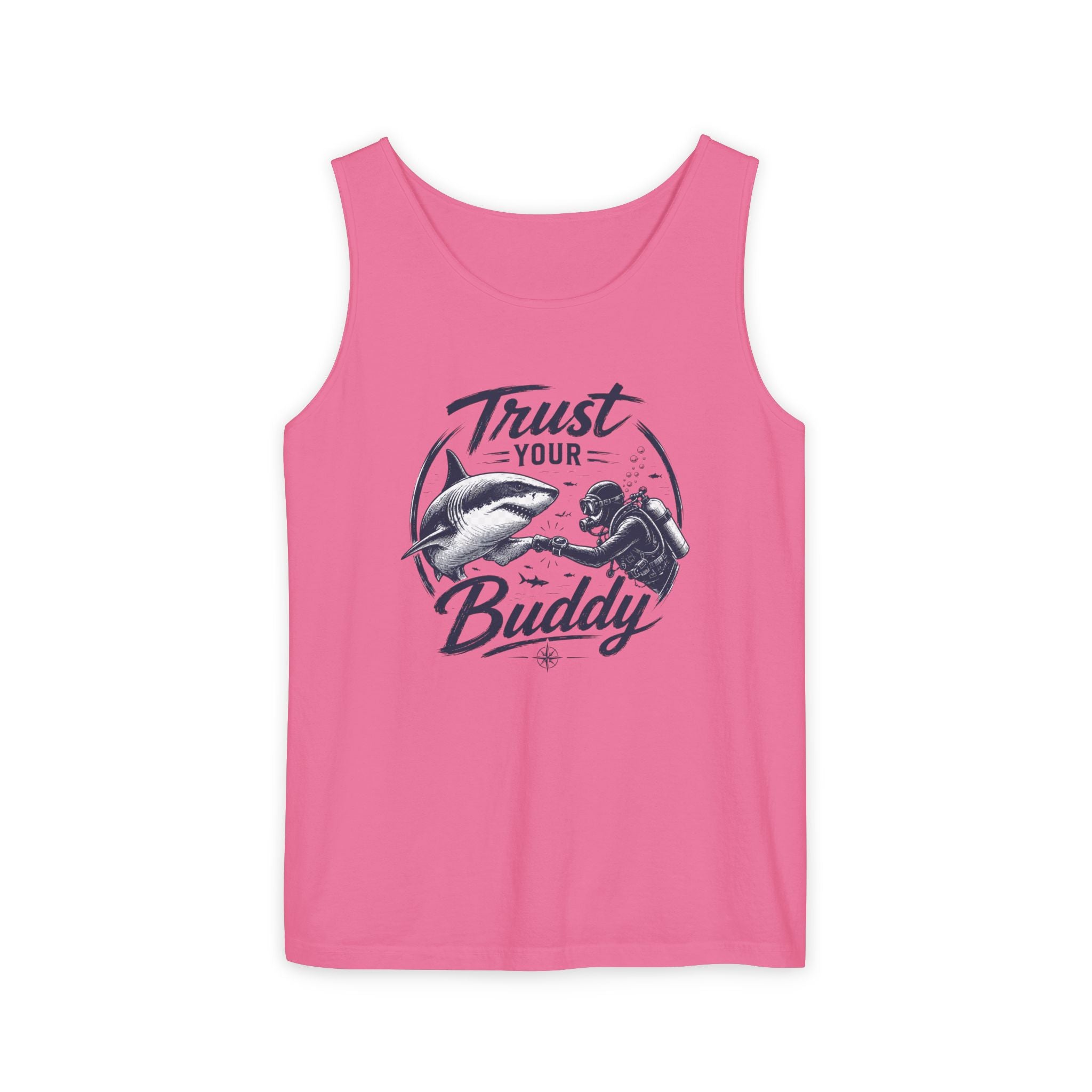 Trust Your Buddy | Vintage Scuba Diver Graphic Shirt | Keep the Ocean Wild -  Unisex Garment-Dyed Tank Top