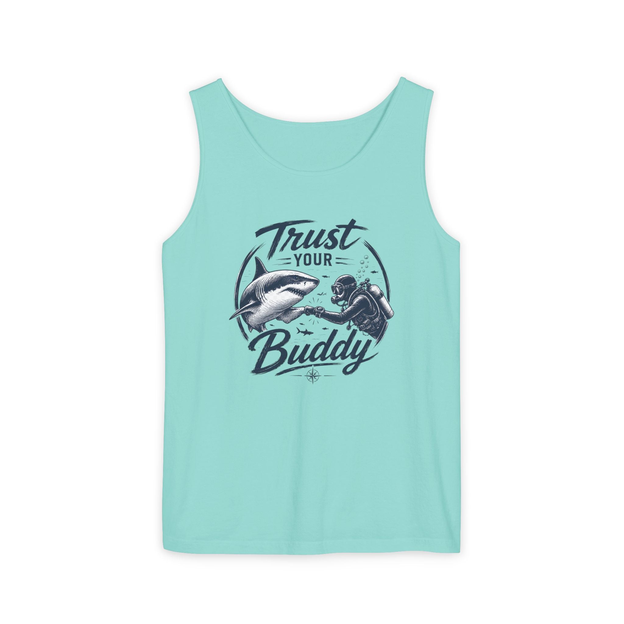 Trust Your Buddy | Vintage Scuba Diver Graphic Shirt | Keep the Ocean Wild -  Unisex Garment-Dyed Tank Top