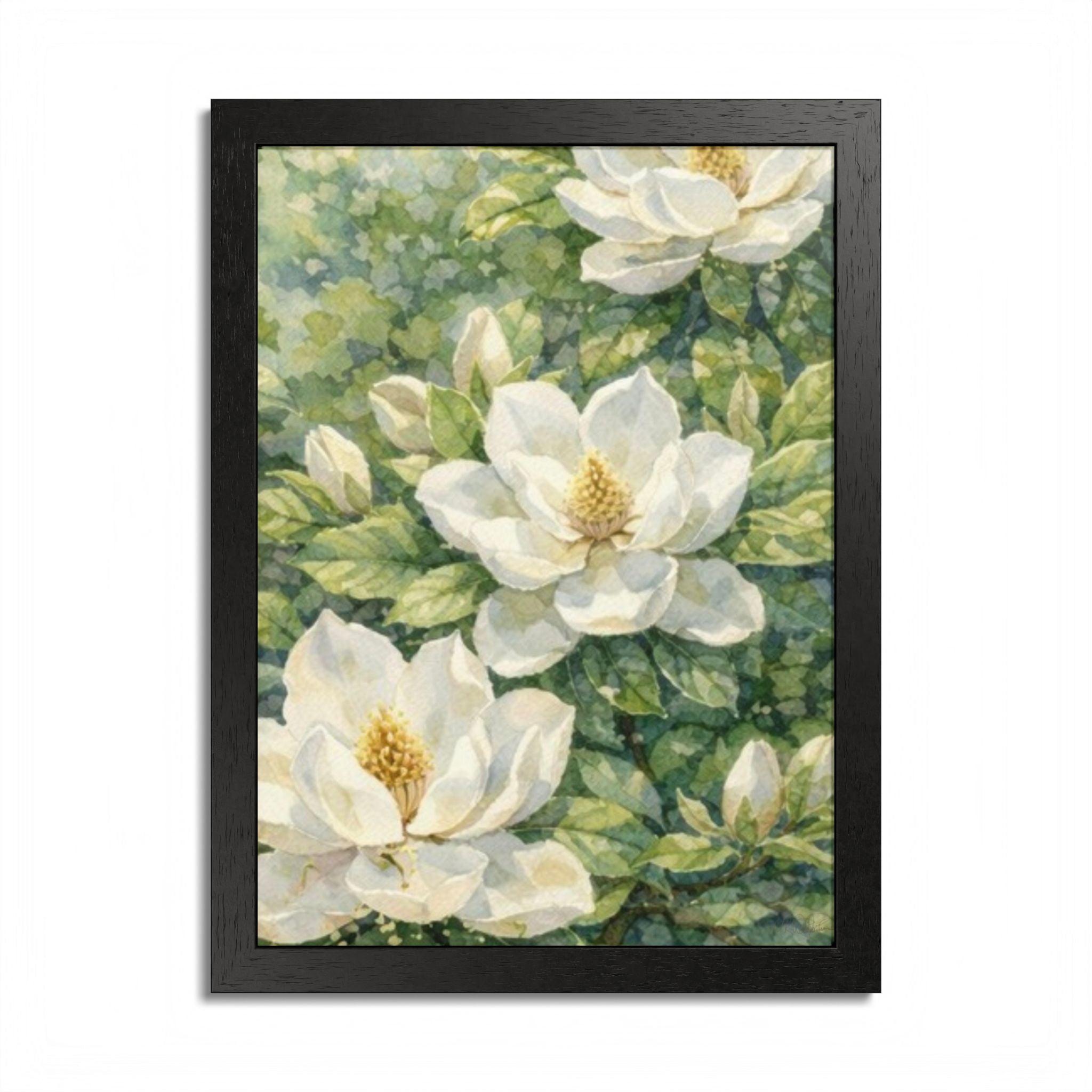 Magnolia Blossom Watercolor Framed Poster — Southern Botanical Wall Art