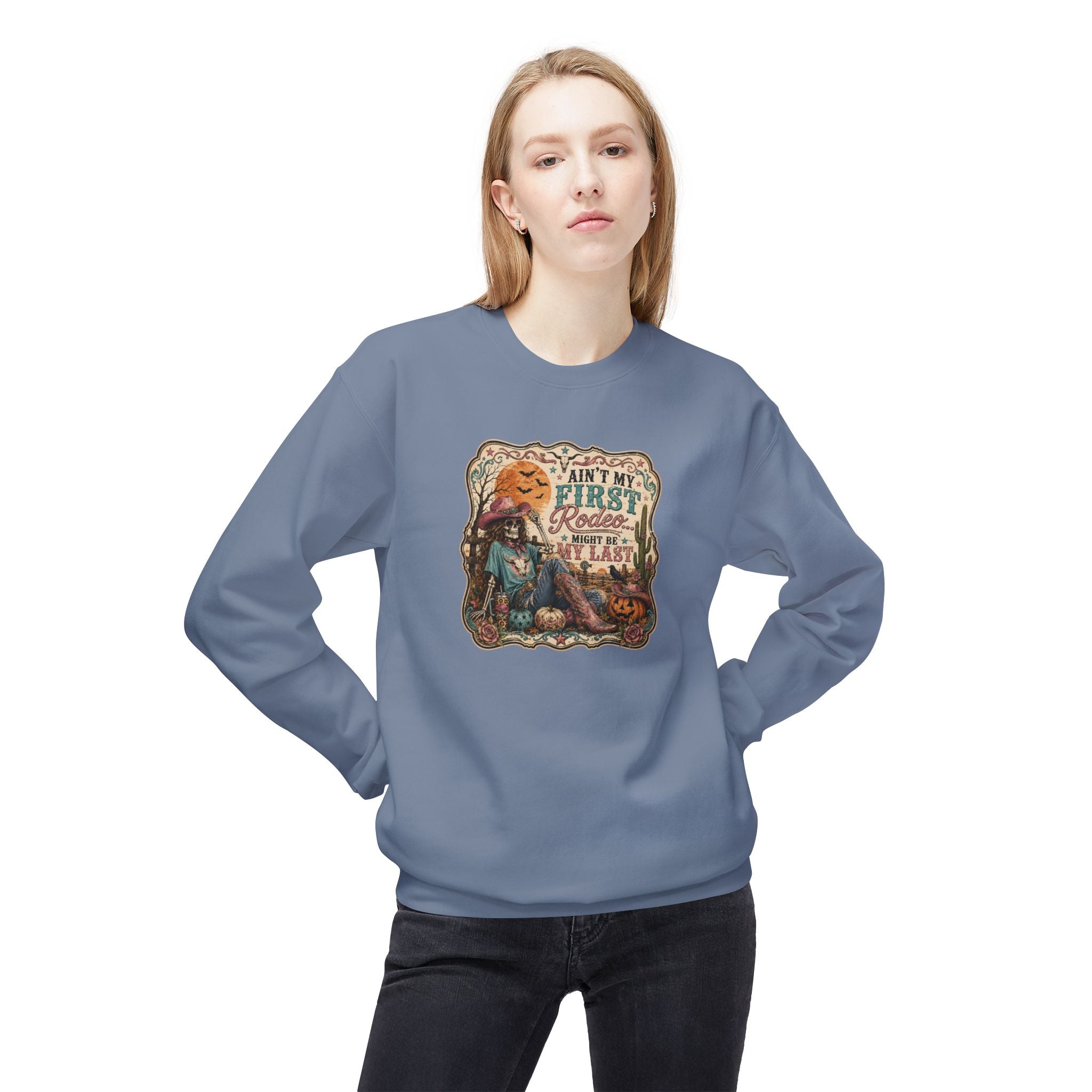 Sweatshirt — 'Ain't My First Rodeo' Vintage Pumpkin Cowboy Fall Crewneck