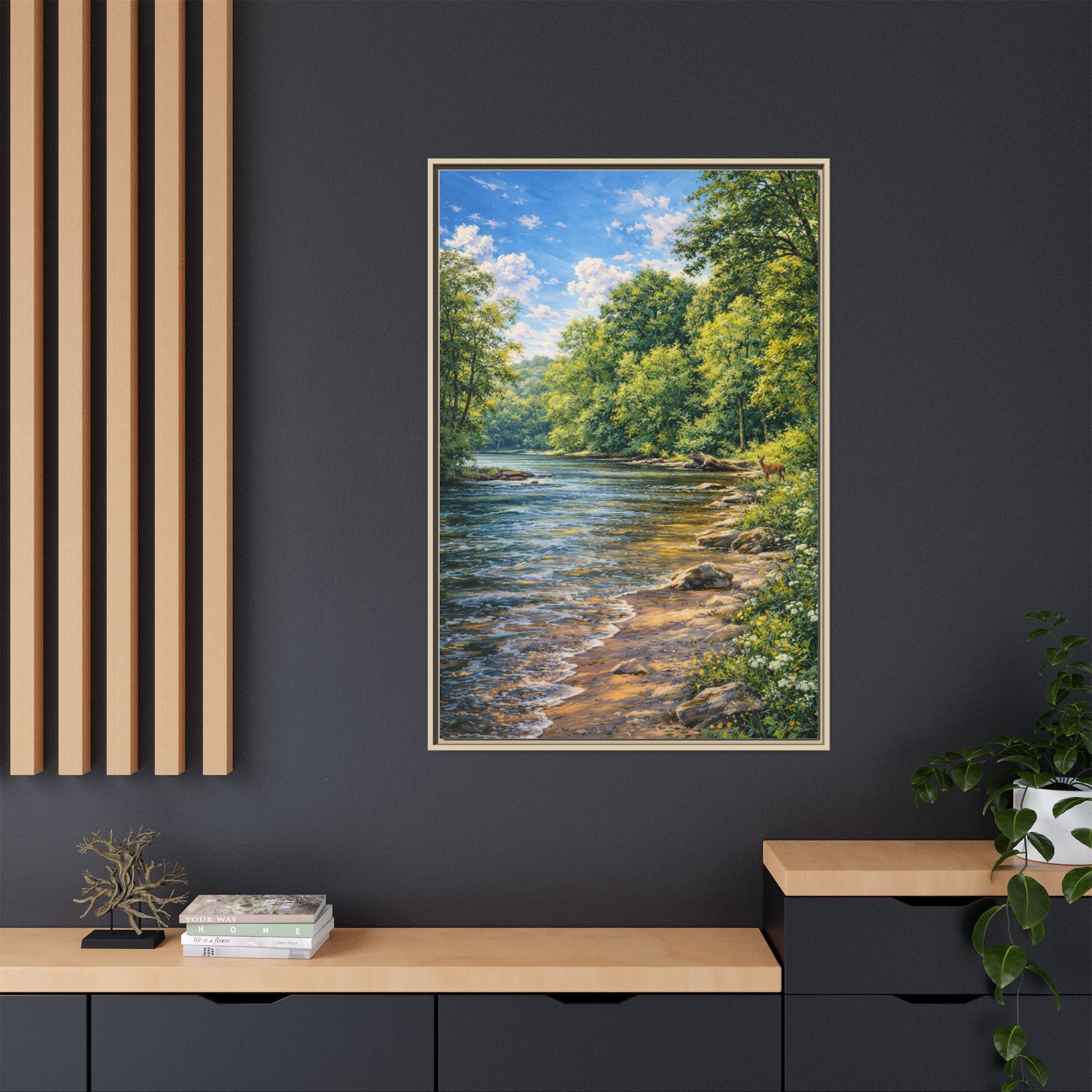 Summer Along the Chattahoochee framed matte canvas wall art — [size] in [color] frame, Chattahoochee River painting by Southern Oaks Images & Designs